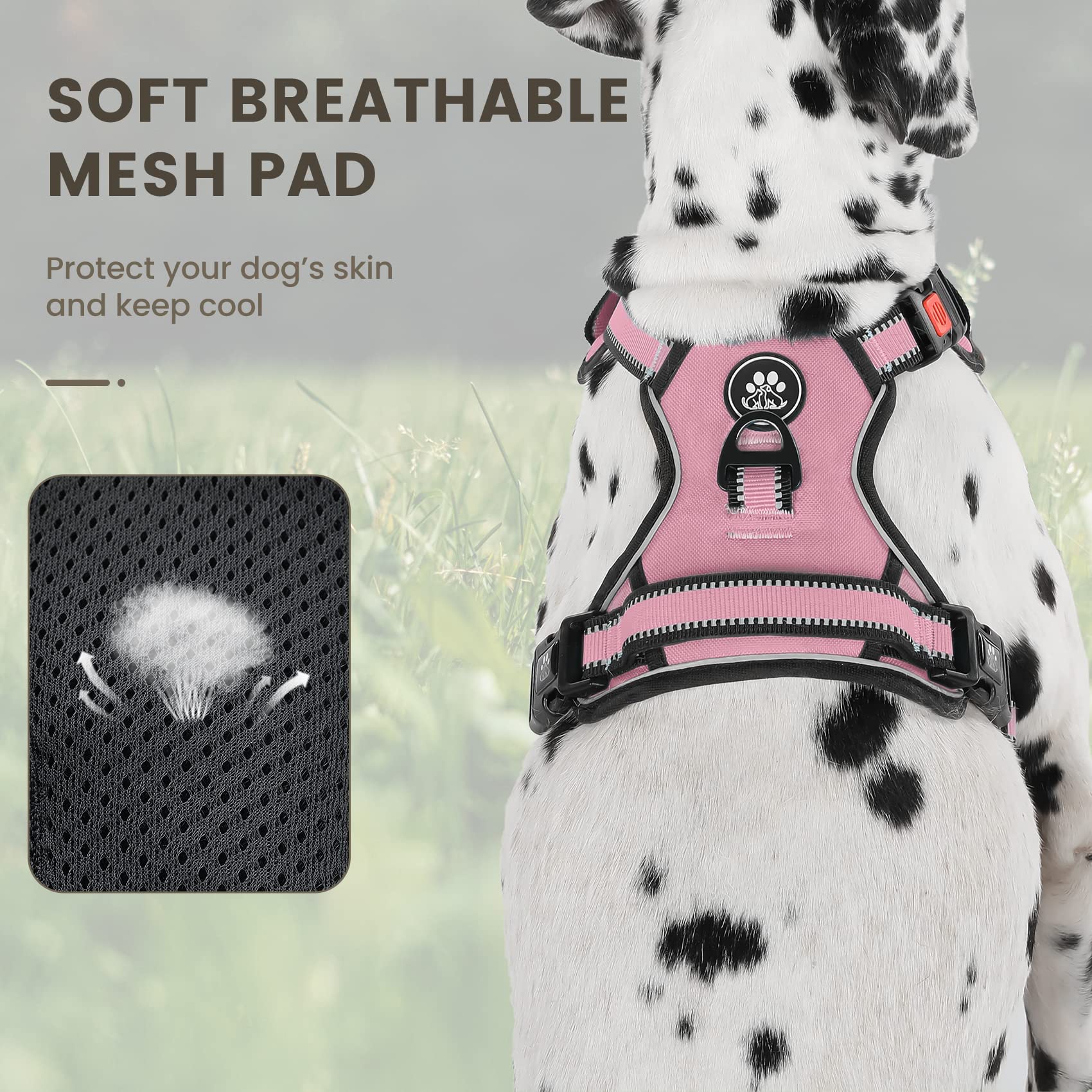 FURRYFECTION Dog Harness | No Pull Dog Harness | Reflective Oxford | Padded Handle | 4 Adjustable Straps | 2 Leash Clips | No Ch
