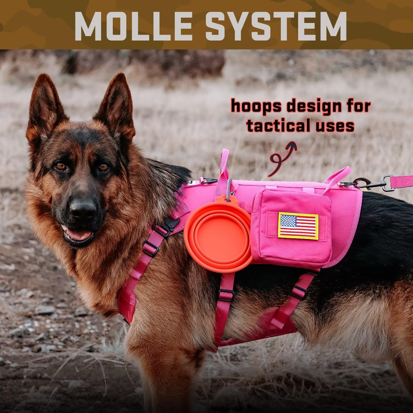 Forestpaw Pink Tactical Dog Harness For Large Dogs,Tactical Dog Collar With Bungee Leash Set,No Pull Military Dog Harness For Wa