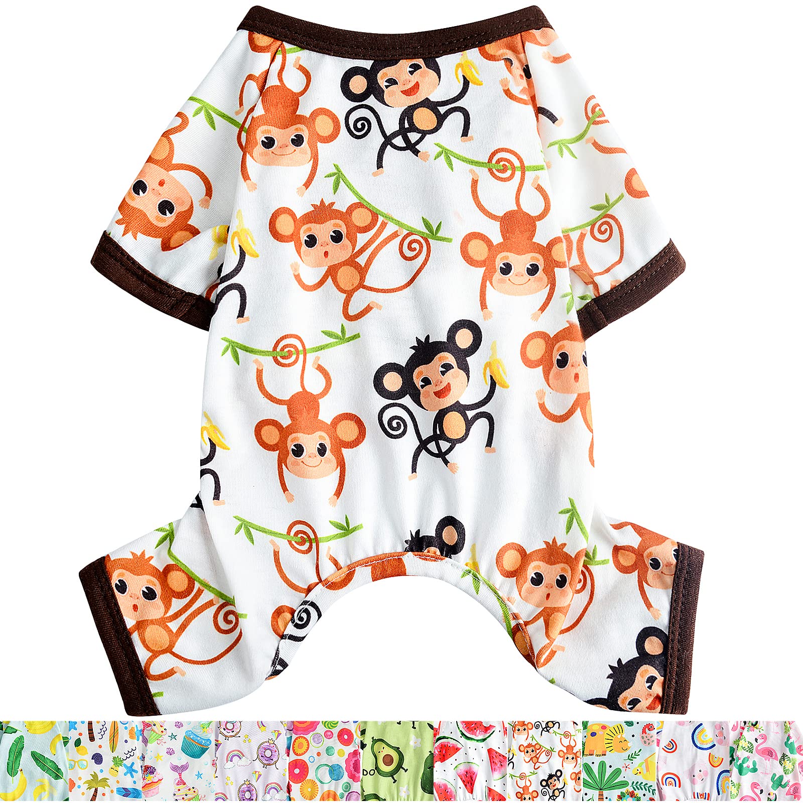 Dog Pajamas For Small Dogs, Chihuahua Pajamas, Puppy Clothes, Extra Small Puppy Pjs, Soft Pet Onesies,Dog Shirts Chihuahua Yorkie Teacup Cat Clothing (Brown Monkey, Small)