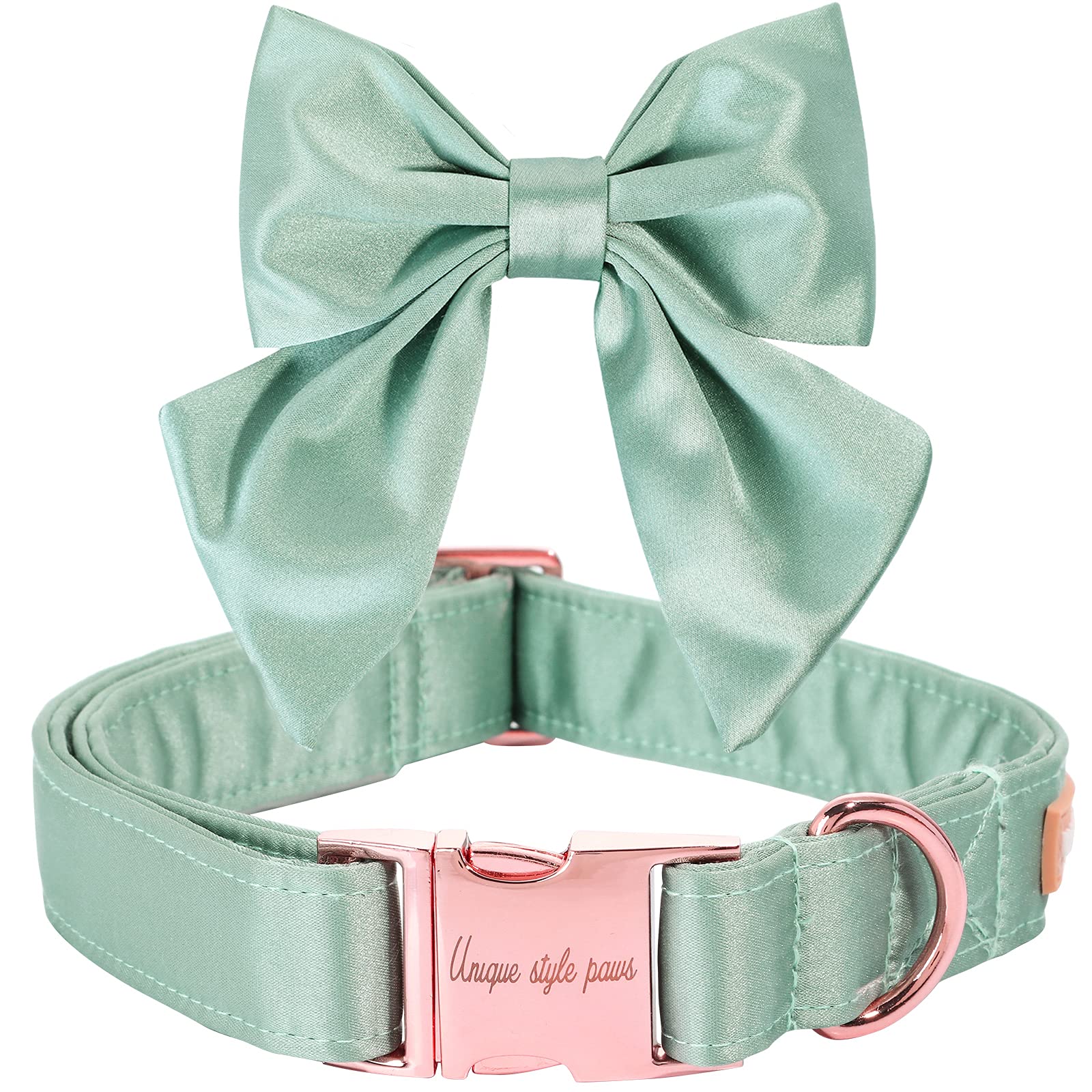 Unique Style Paws Silk Green Color Dog Collar Adjustable Durable Dog Collar With Bow Wedding Bowtie Collar For Large Dogs