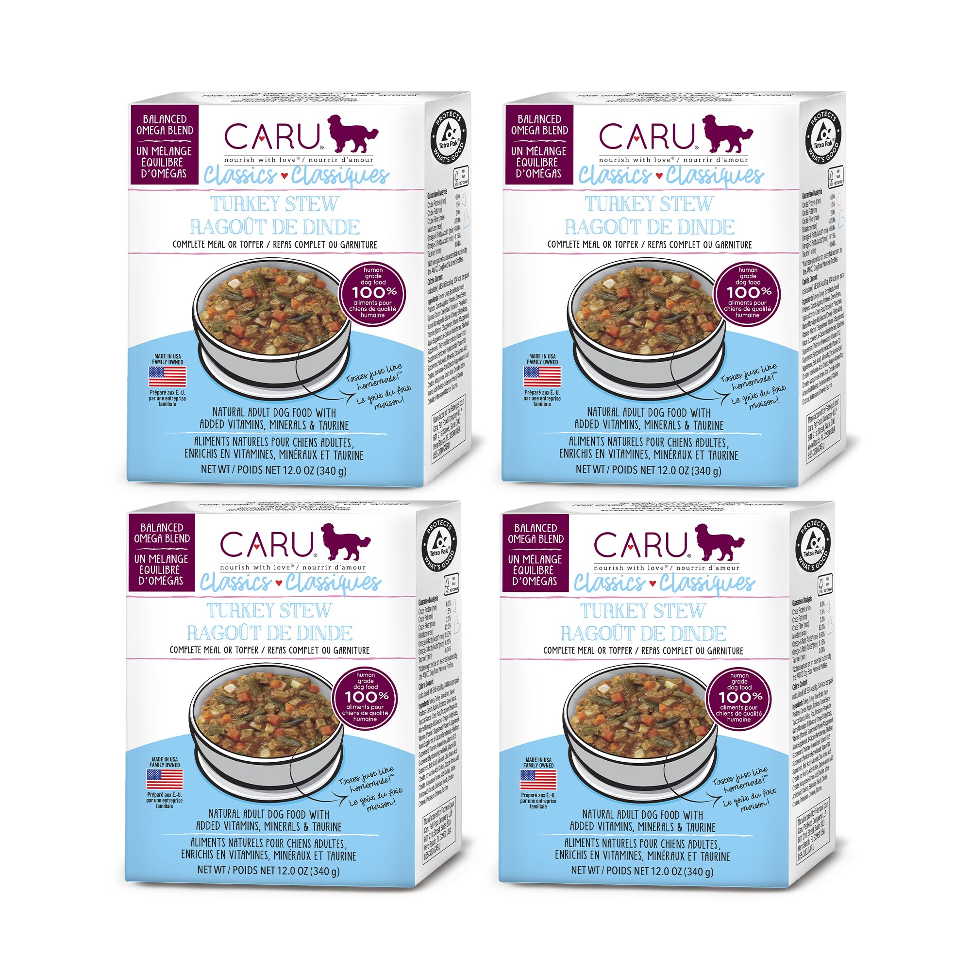 Caru Classics Turkey Stew for Dogs - Healthy Wet Dog Food or Food Topper - 12 oz Cartons - Pack of 12