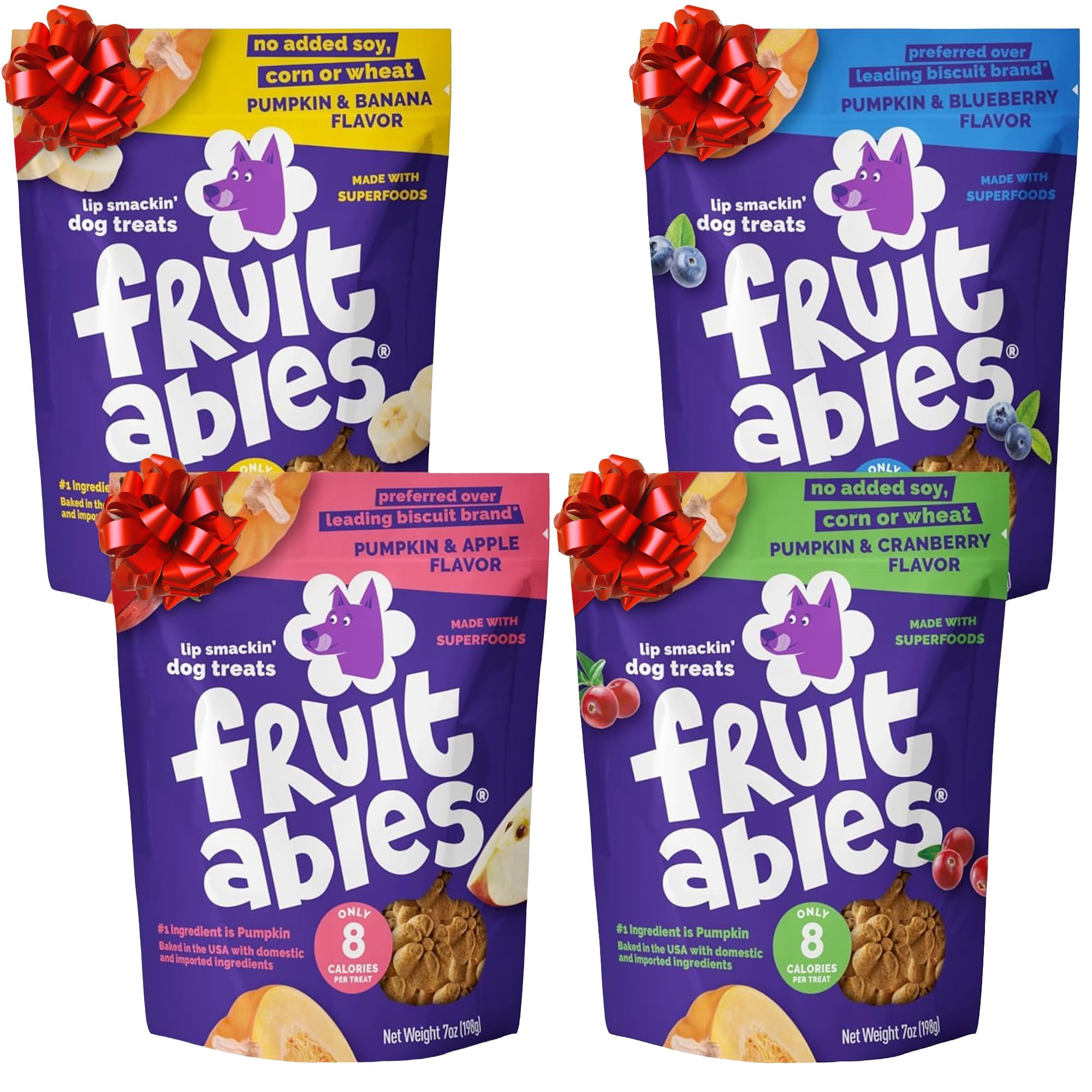 Fruitables Baked Dog Treats Variety 4 Pack (Pumpkin & Apple, Banana, Blueberry, Cranberry) - 7 oz (4 Pack)
