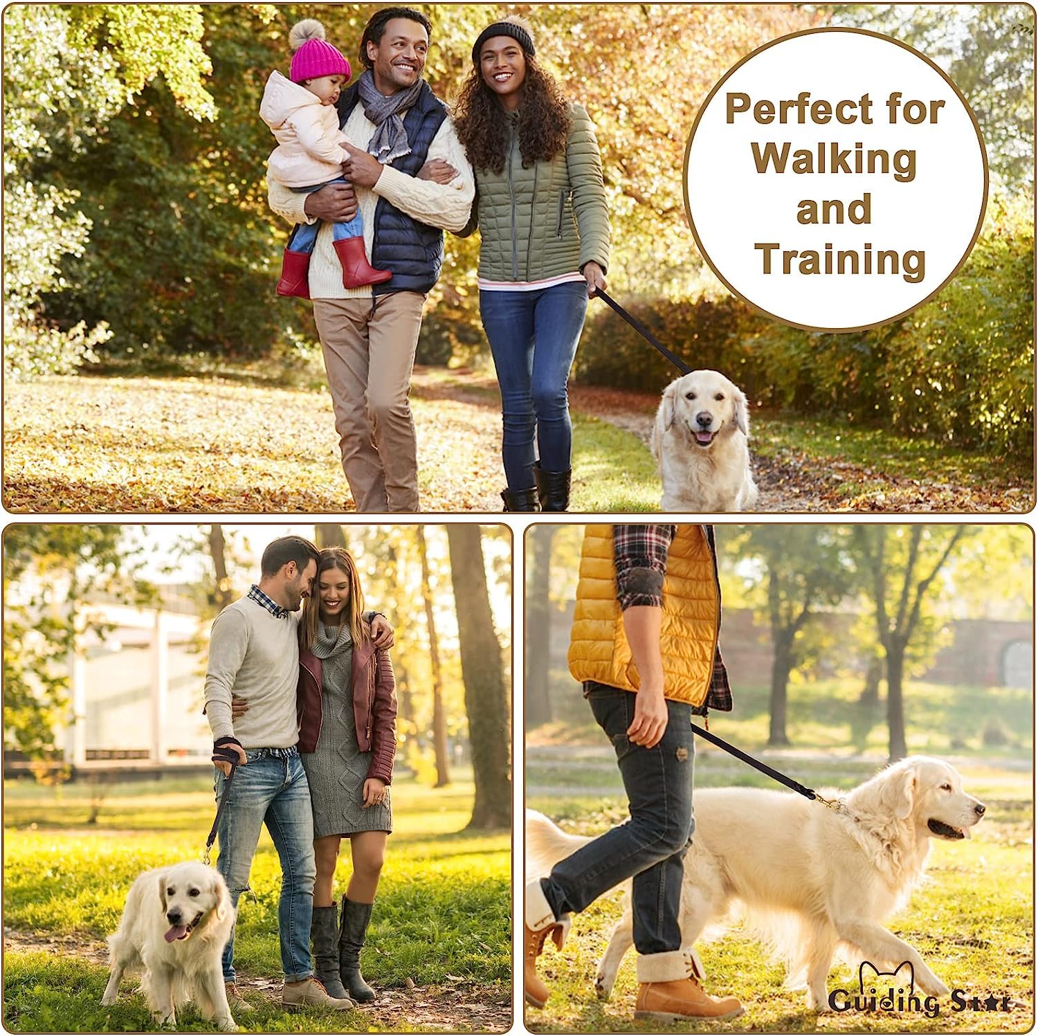 Guiding Star Leather Dog Leash 5ft, Dog Leashes for Large Dogs Heavy Duty, Soft Braided Handmade Leather Training Leash for Larg