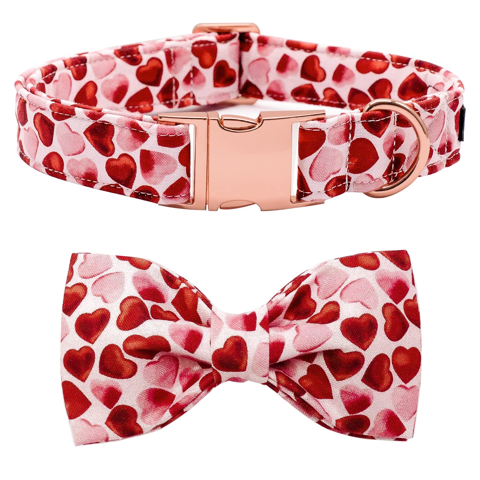 M MACA BATES Valentine Day Love You Sweet Heart Dog Collar with Bow Tie for Dogs - Red, 10-16 inches - Soft Adjustable Breakaway