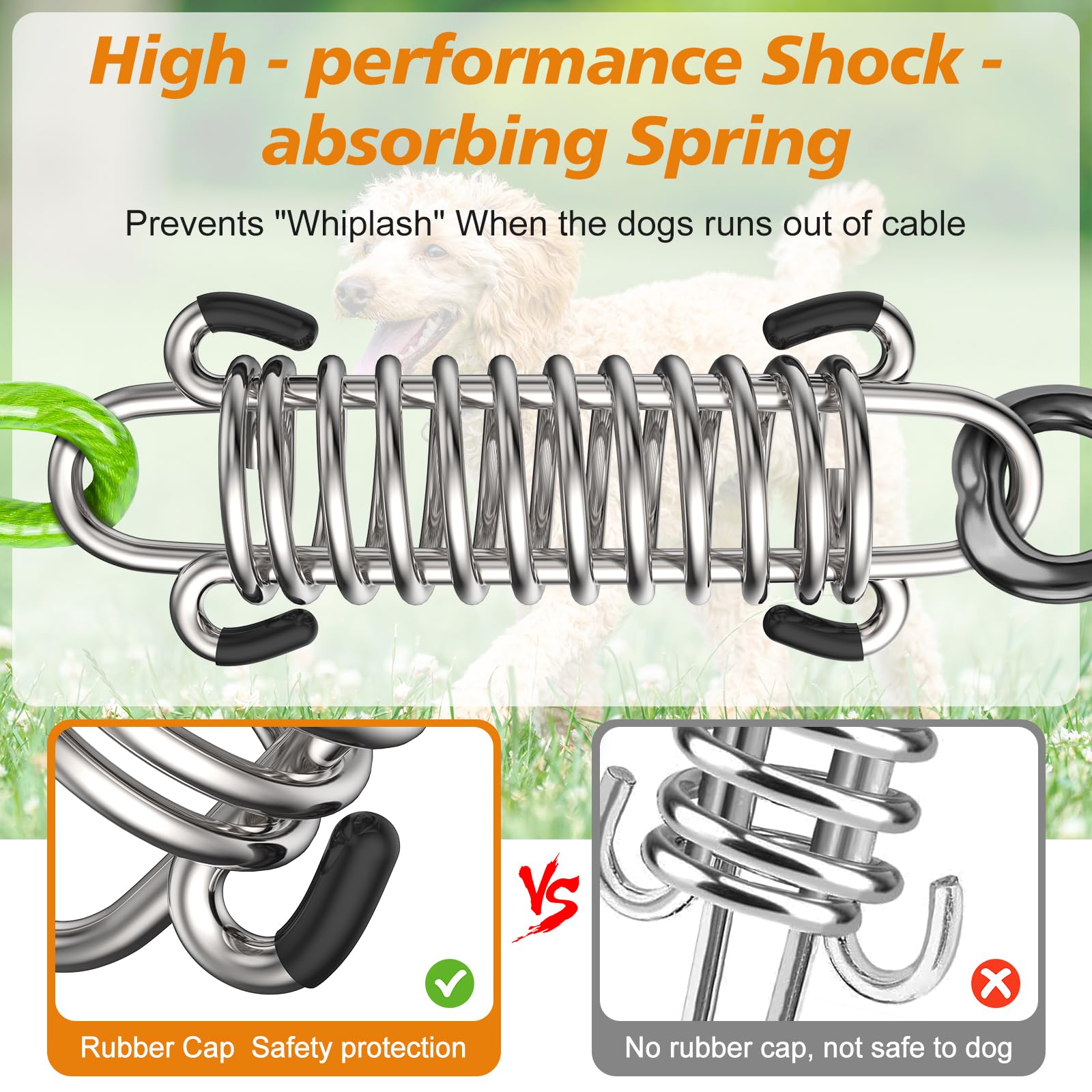 Tresbro 15 Ft Dog Tie Out Cable, Heavy Duty Chains For Outside With Spring Swivel Lockable Hook, Pet Runner Cable Leads For Yard