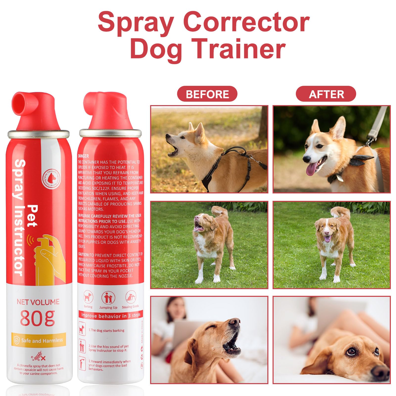 Kdszjdv Corrector Spray Dog Trainer 80Ml 3 Pack Dog Corrector Spray For Dogs To Stops Barking, Jumping Up Attacks & Unwanted Dog