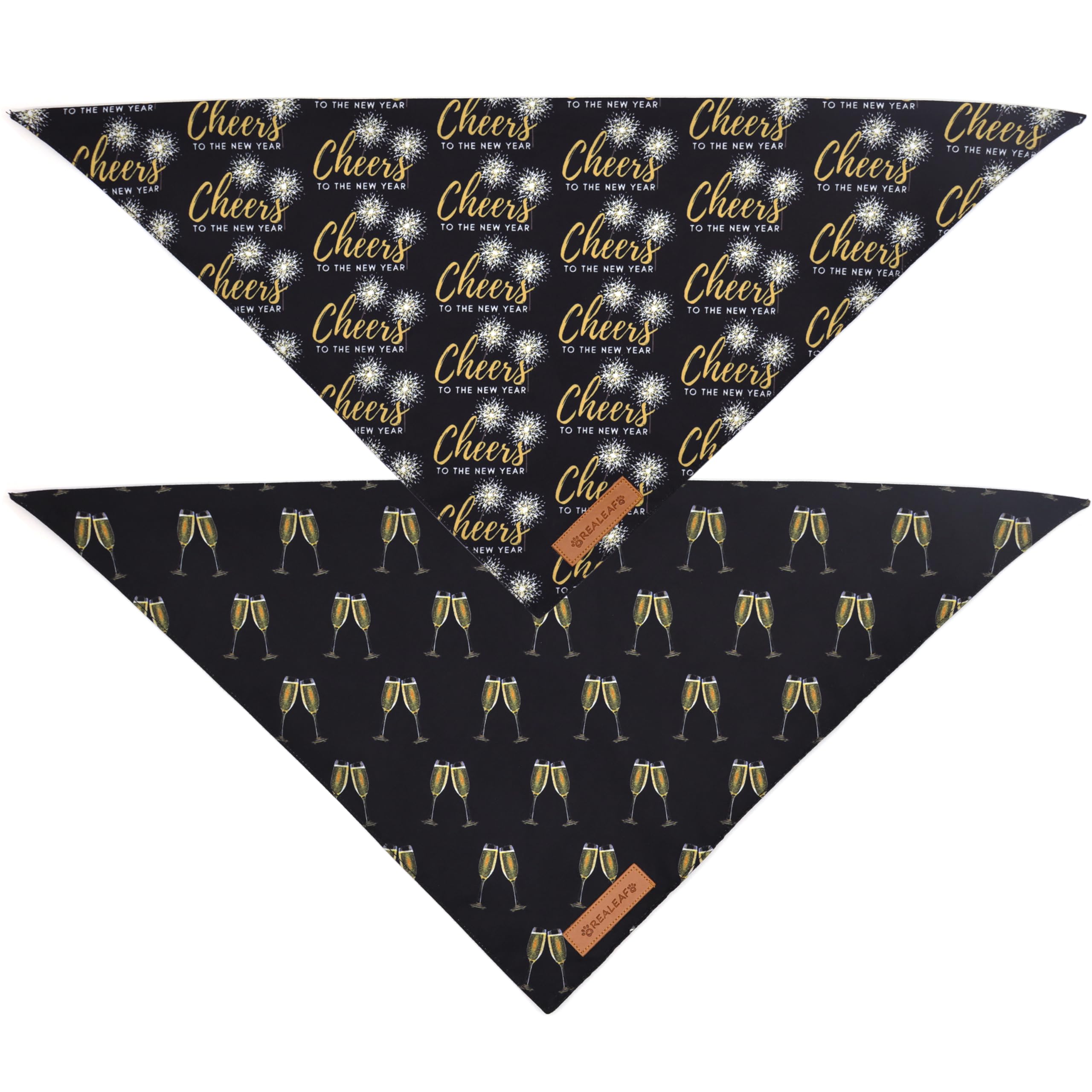 Realeaf New Year Dog Bandanas 2 Pack, Cheers To The New Year Dog Scarf For Boy And Girl, Premium Durable Fabric, Holiday Bandana
