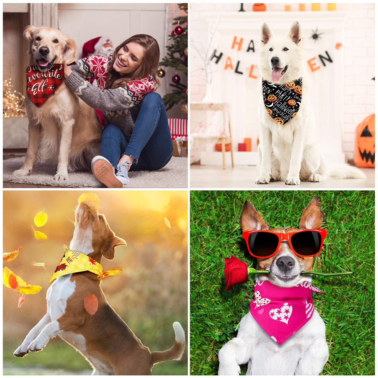 12 Pieces Holiday Dog Bandanas Christmas Dog Scarf Birthday New Year Valentine'S Day Daily Festival Costume Supply Pets Dog Scarf Bandana For Dogs Cats Pets Costume(Large)