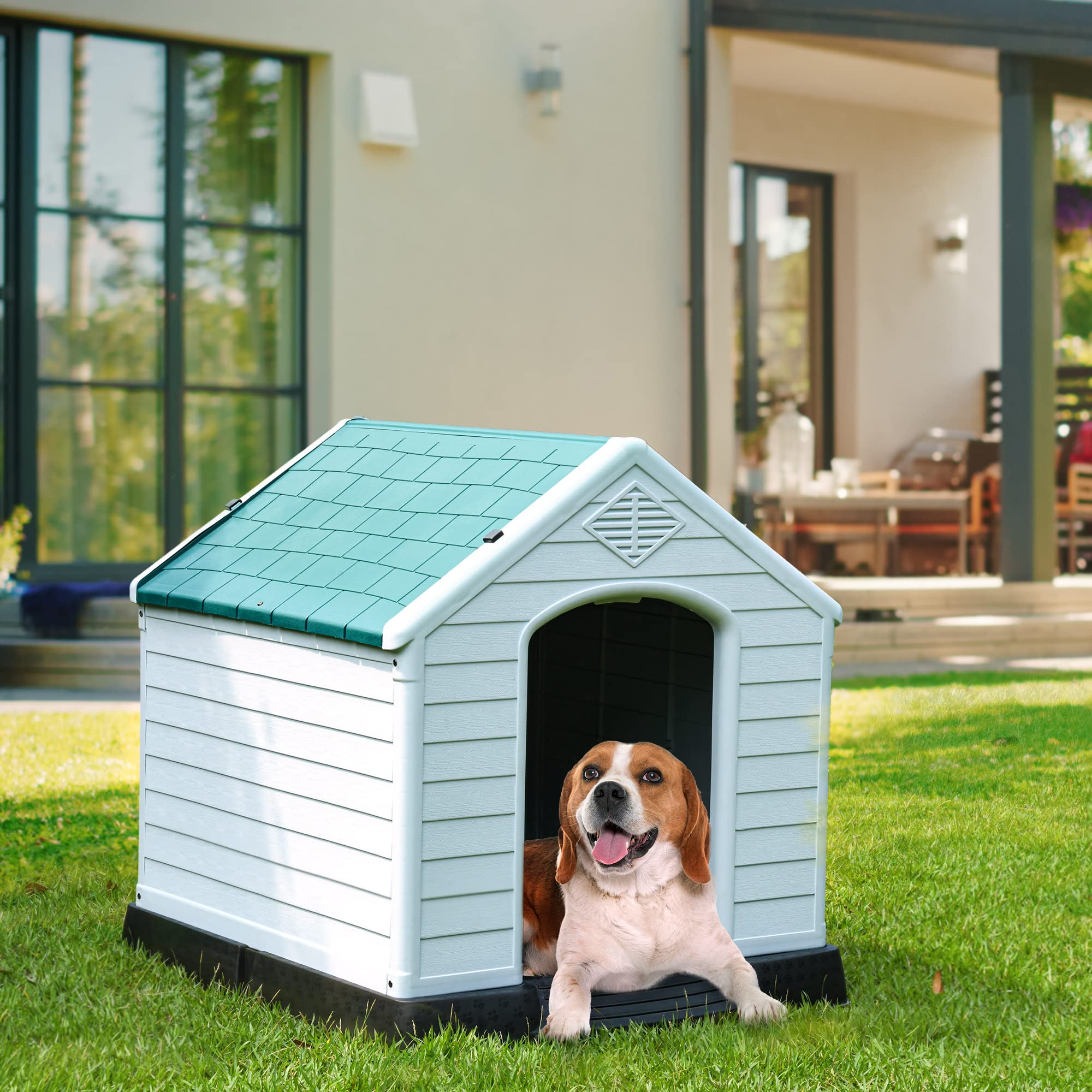 Yitahome 28.5'' Plastic Dog House Outdoor Indoor Doghouse Puppy Shelter Water Resistant Easy Assembly Sturdy Dog Kennel With Air