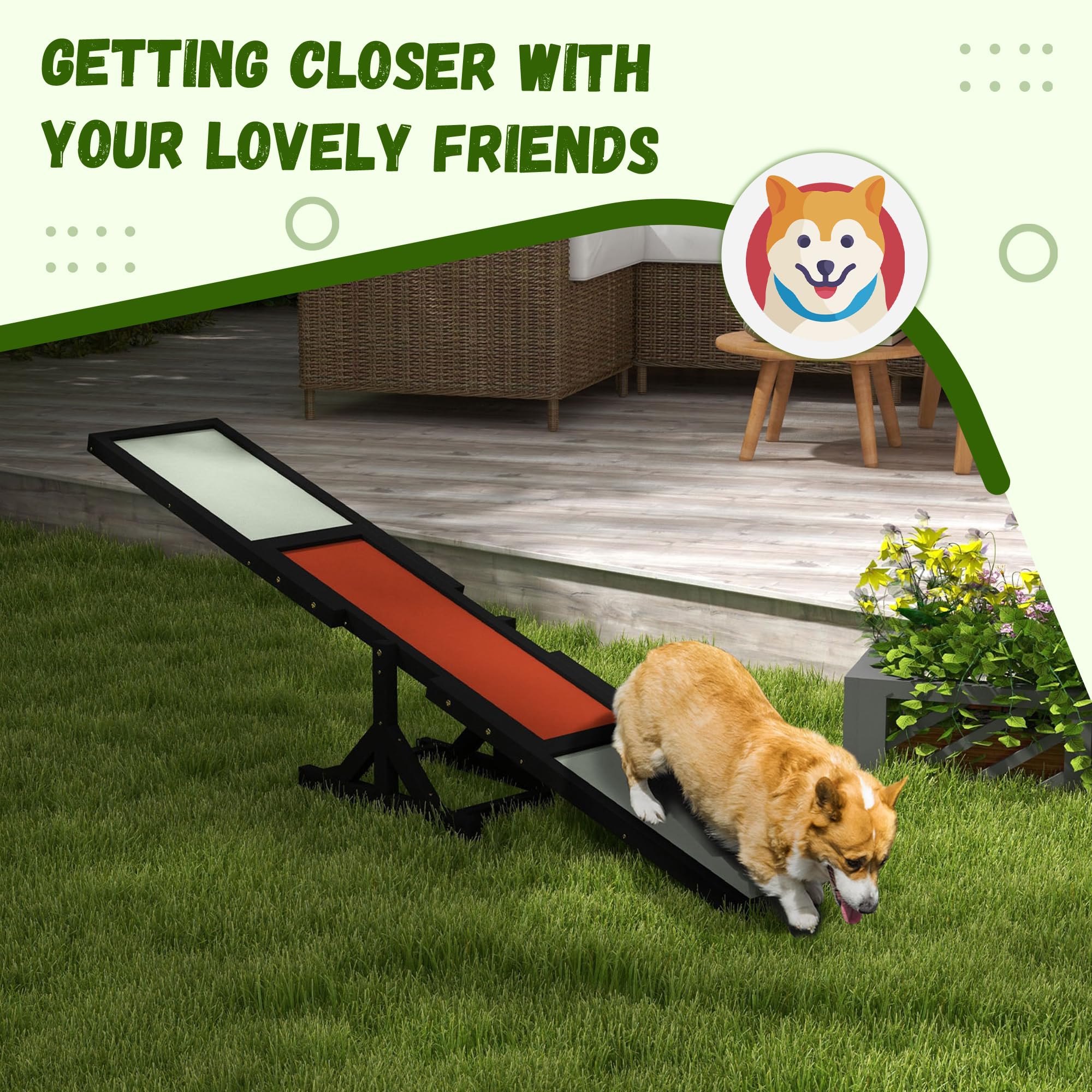Pawhut Wooden Dog Agility Seesaw For Training And Exercise, Platform Equipment Run Game Toy, Weather Resistant Pet Supplies, 71'