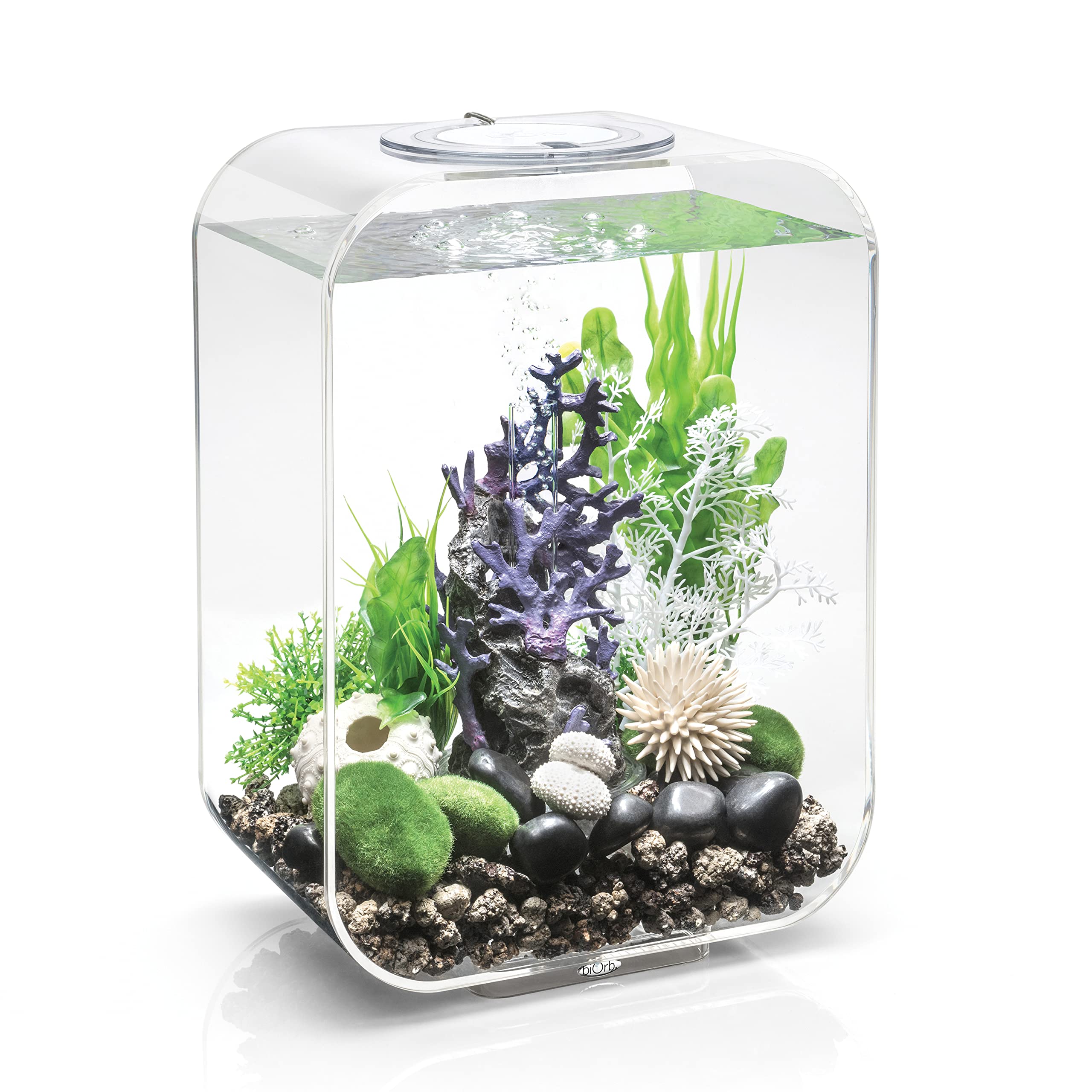 biOrb Life 15 Acrylic 4-Gallon Aquarium with White LED Lights Modern Compact Tank for Tabletop or Desktop Display, Transparent