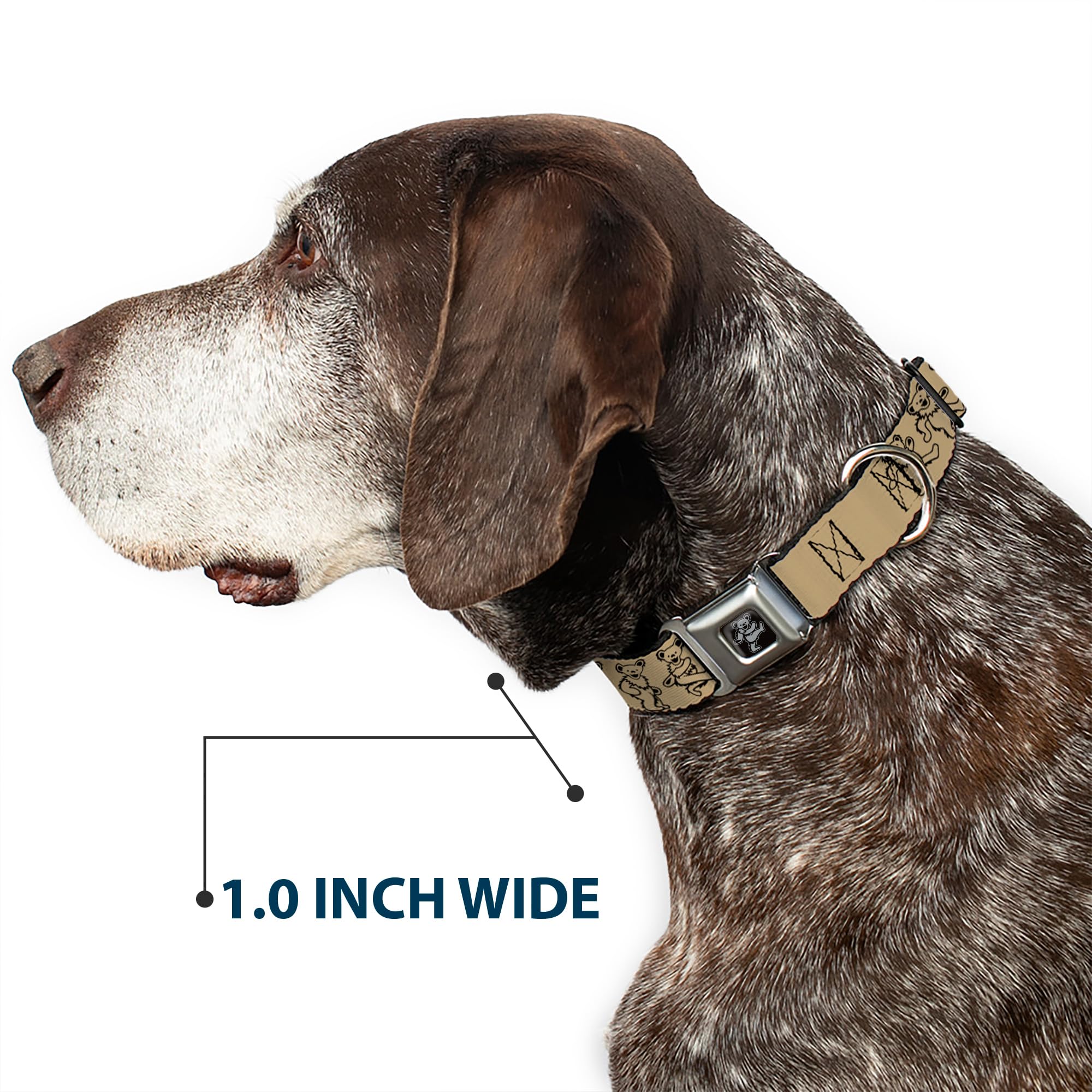 Buckle-Down Seatbelt Buckle Dog Collar - Dancing Bears Tan/Black - 1' Wide - Fits 15-26' Neck - Large