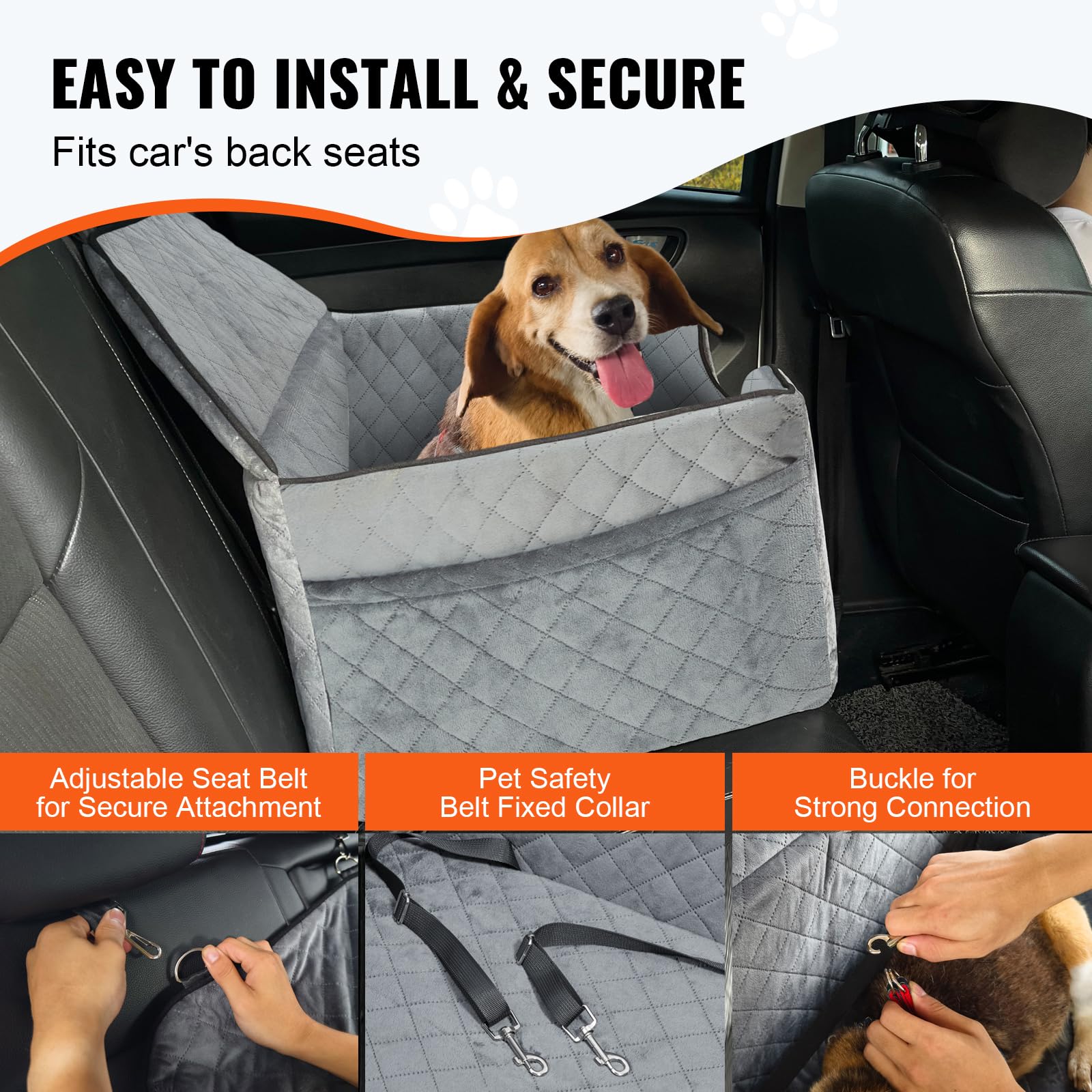 Vevor Dog Booster Car Seat Pet Car Seat For Medium Large Dog Up To 55 Lbs Gray