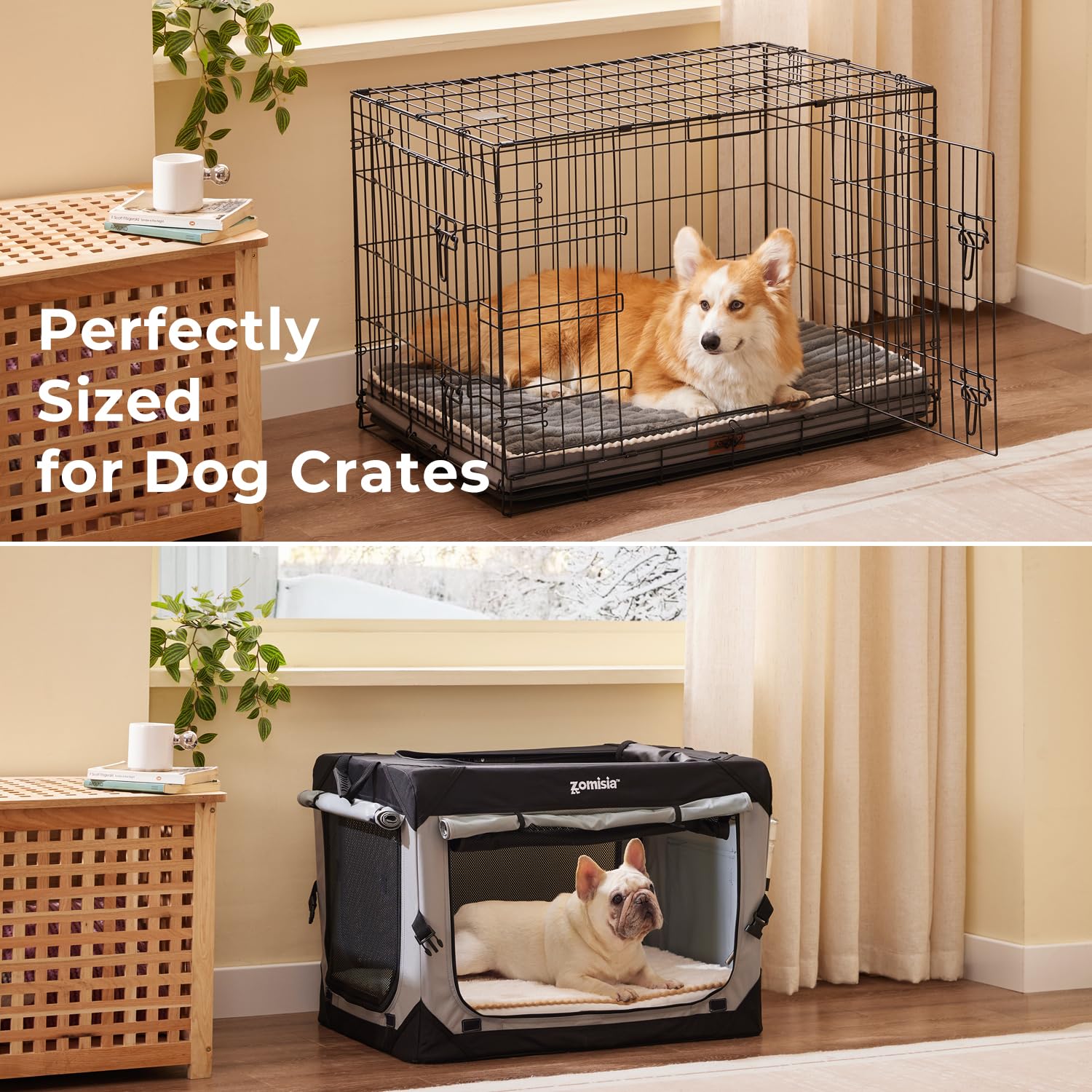 ZOMISIA XL Dog Crate Bed - Waterproof Orthopedic Support, 41"x27"x3", Grey, Removable Washable Corduroy Cover