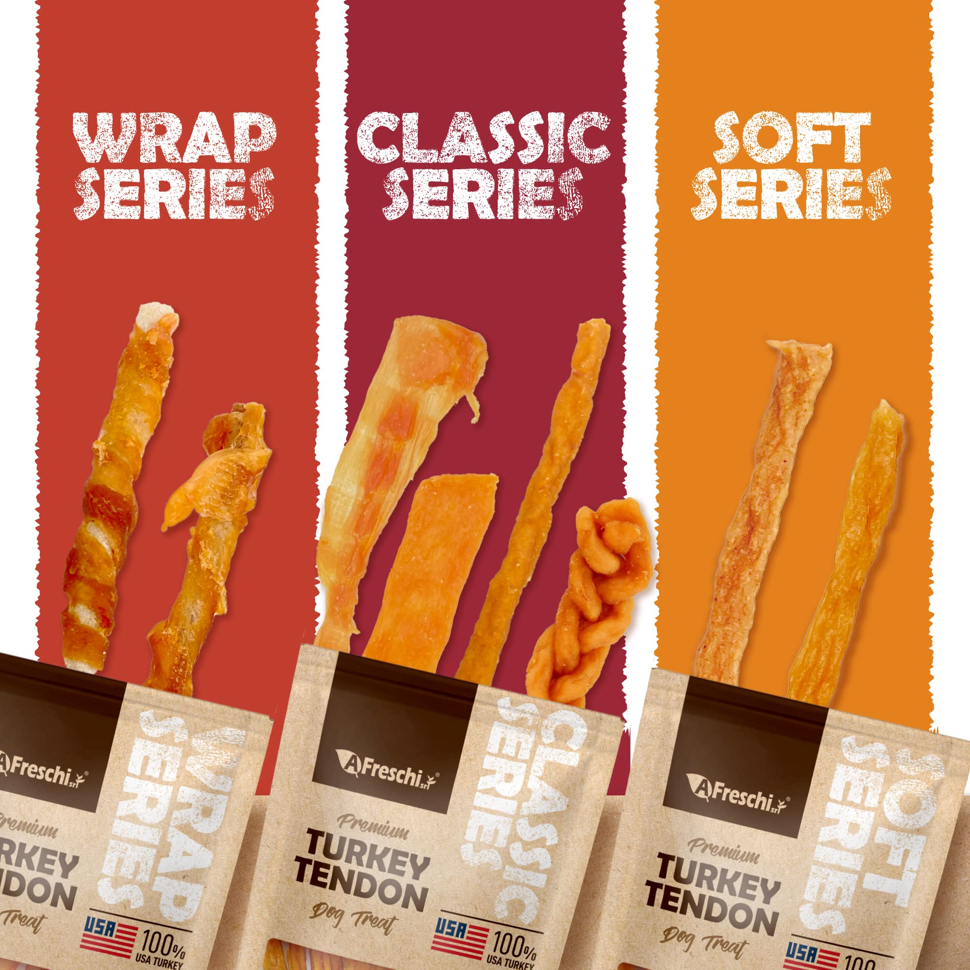 Afreschi Soft Turkey Tendon Strip 3.5 oz, Dog Treats for Soft Series, All Natural Human Grade Dog Treat, Suitable for Training c