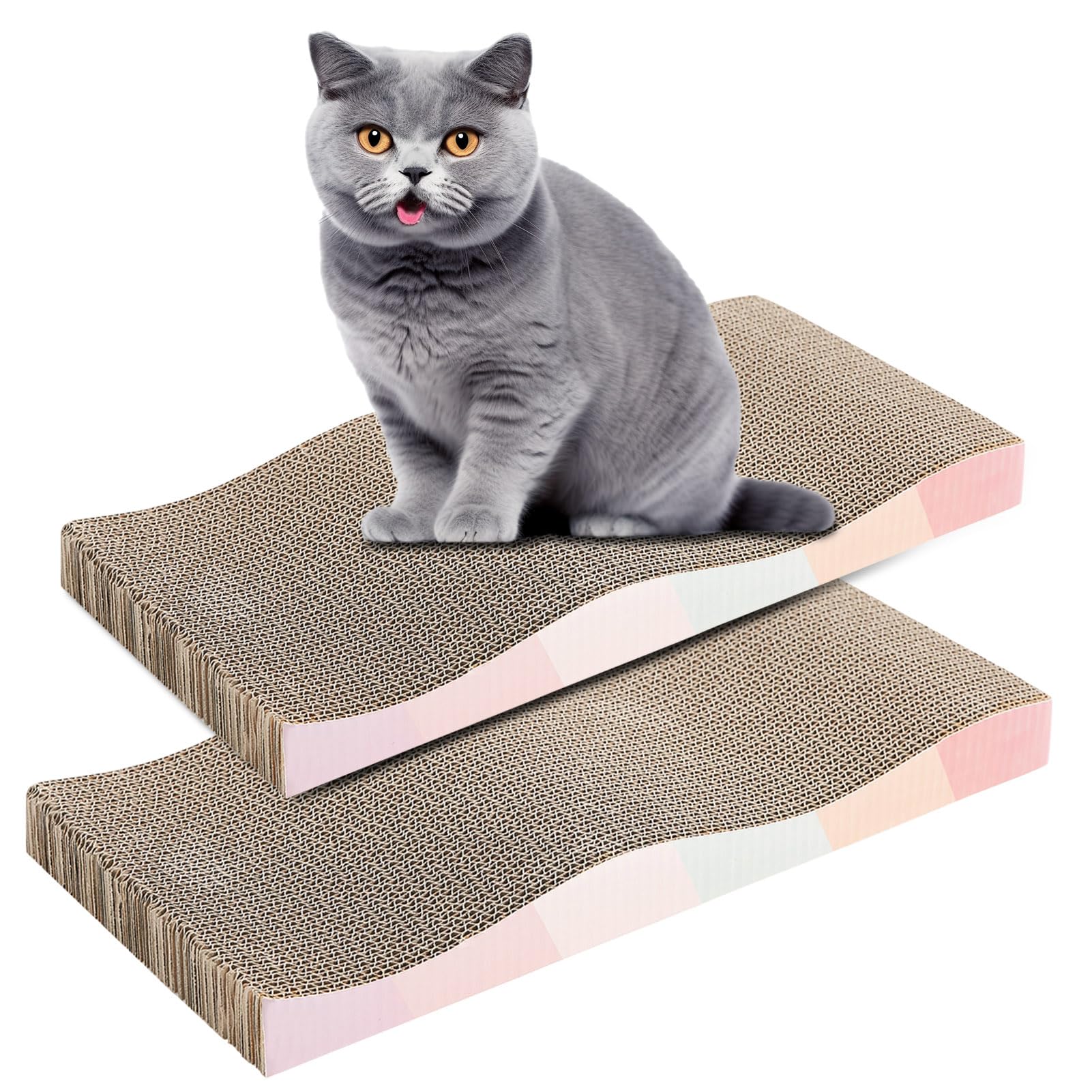 Sidazon Cat Scratching Board Cat Scratcher Cat Scratch Pad Cardboard Cat Scratchers For Indoor Cats Reversible Large Wide Corrugated With Catnip(2Pcs)