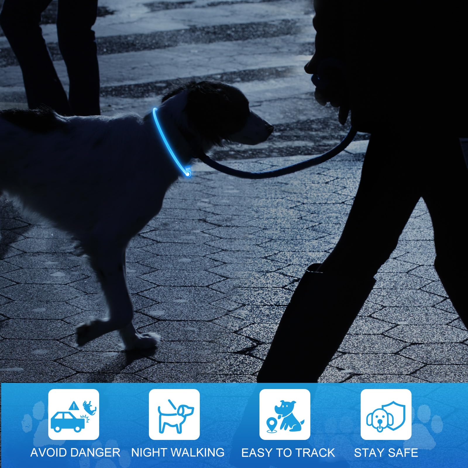 Novkin Lighted Dog Collar, Rechargeable 7 Colors Changing Light Up Dog Collar, Ip67 Waterproof Led Collar Glow In The Dark, Make