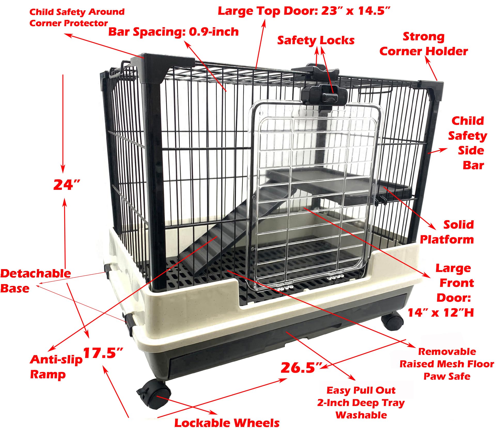 Large Multi-Level Indoor Small Animal Pet Cage Guinea Pig Ferret Squirrel Chinchilla Cat Playpen Rabbit Hutch Solid Platform Ram