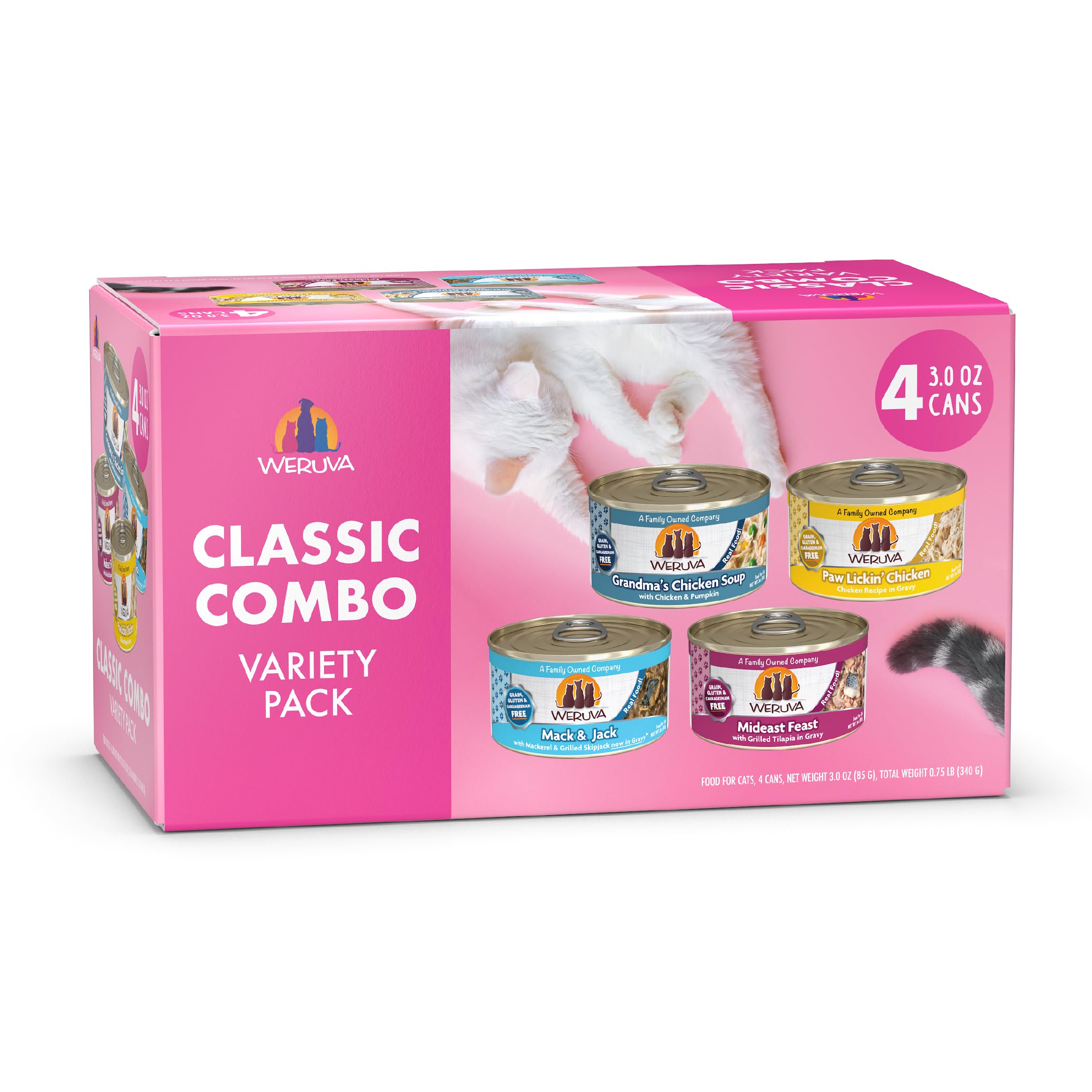 Weruva Classic Cat Food, Classic Combo Trial Variety Pack, 3oz Can, Pack of 4