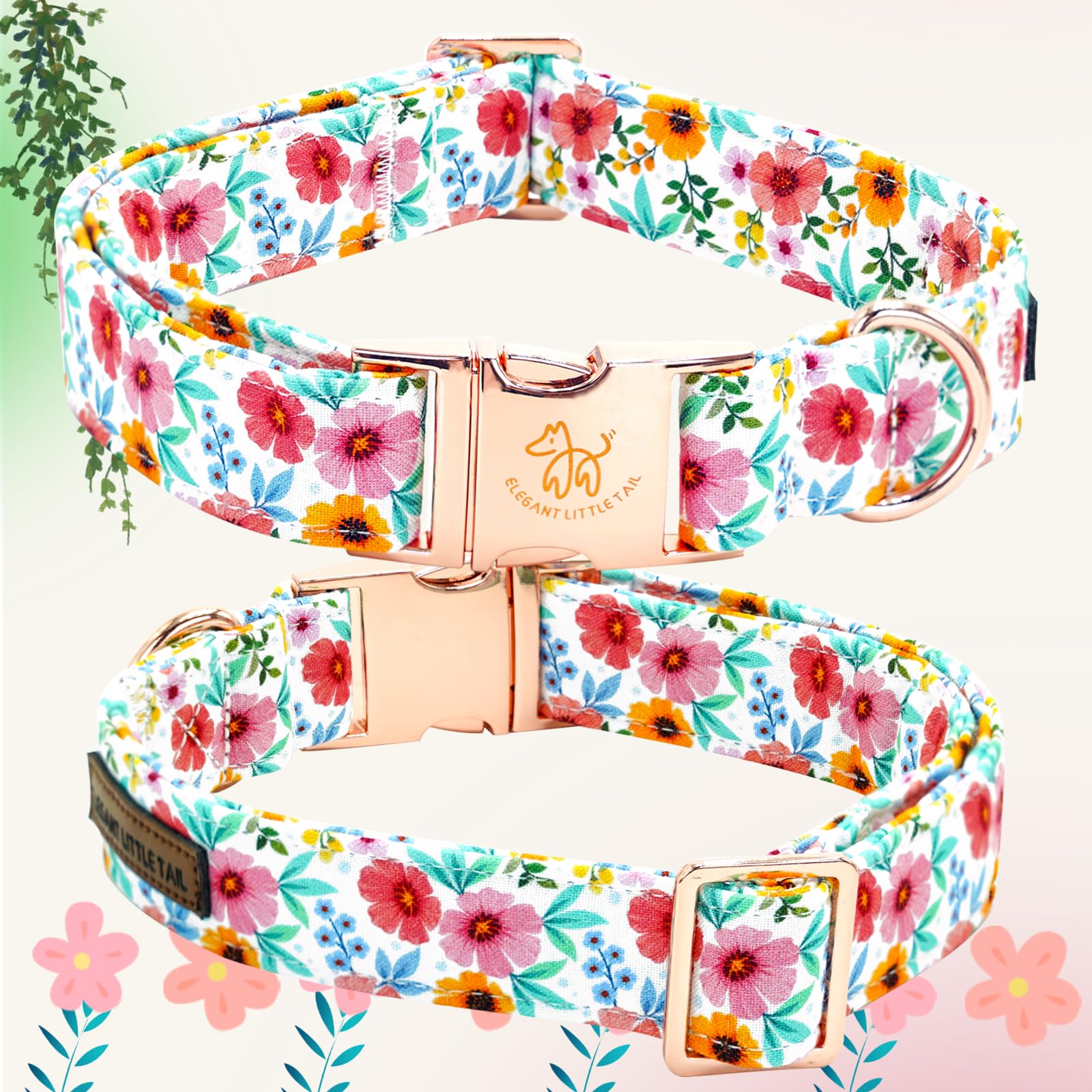 Elegant Little Tail Dog Collar- Cute Floral Dog Collars With Bow For Small Dogs, Female Adjustable Cotton Summer Pet Bow Holiday
