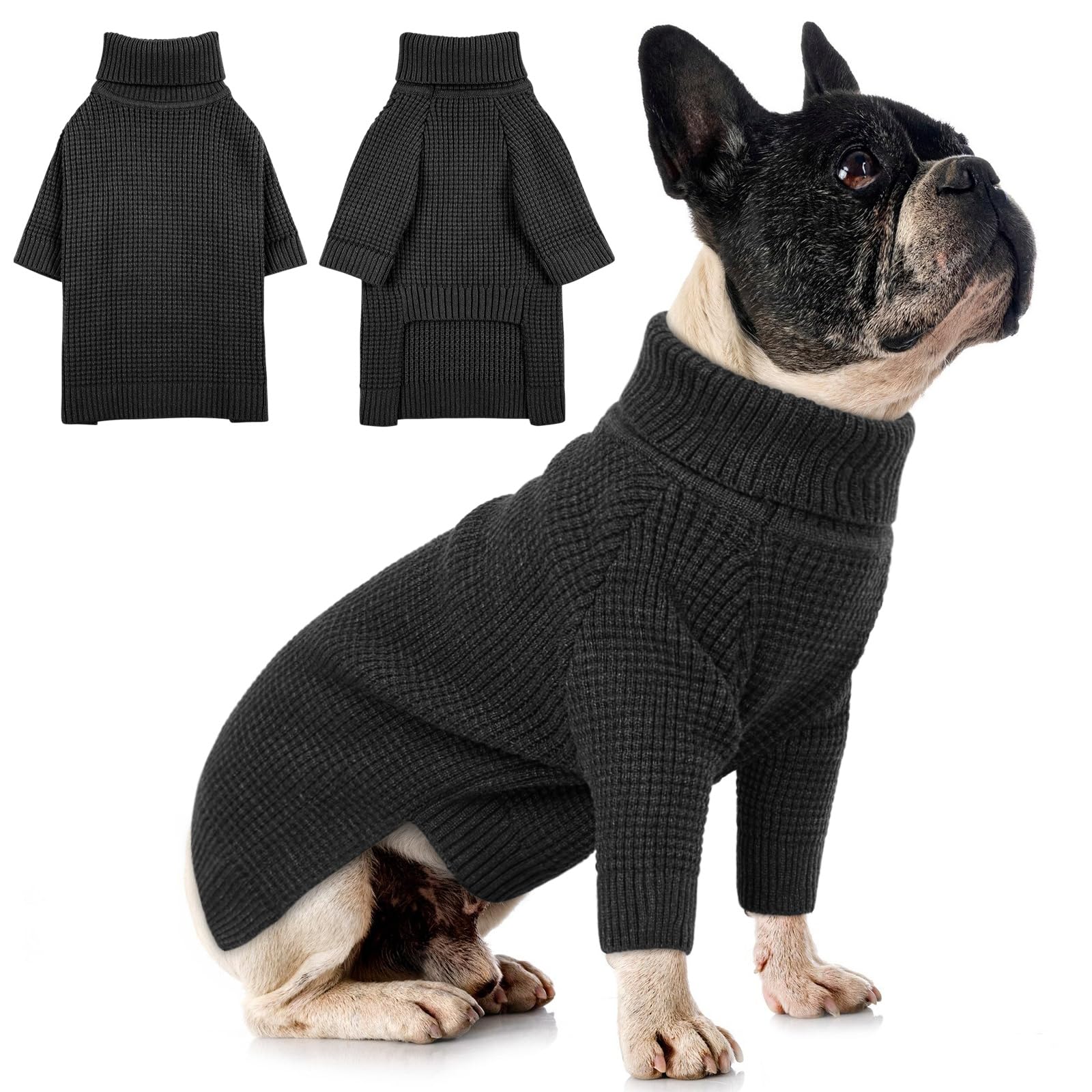 Queenmore Turtleneck Long Sleeve Knitted Sweater With Check Pattern, Fall Winter Warm Sweaters For Small Medium Large Dogs And C