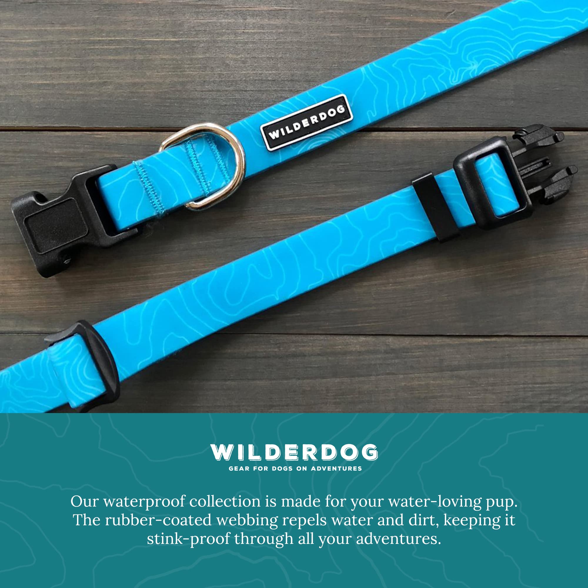 Wilderdog Waterproof Dog Collar - Repels Water & Dirt - Small 11''-15'' - Teal