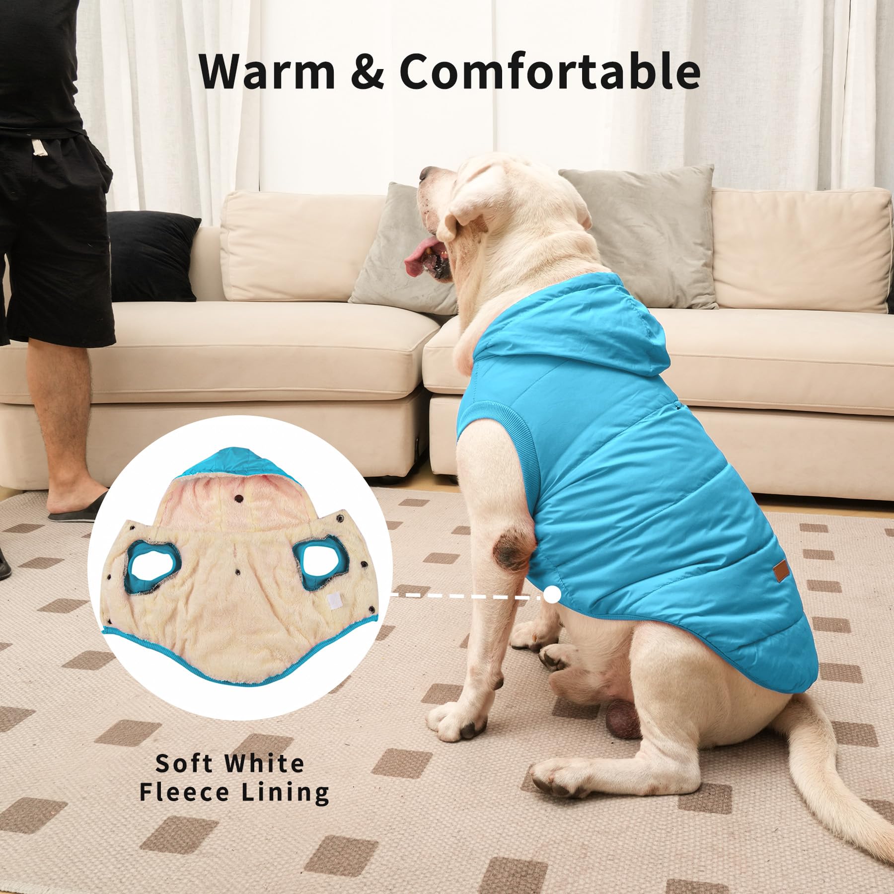 Vecomfy Fleece Lining Extra Warm Dog Hoodie In Winter For Large Dogs Jacket Pet Coats With Hooded,Light Blue Xxl