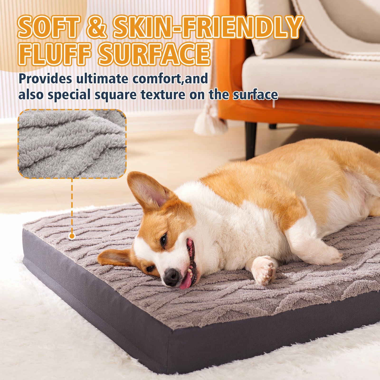Maihandasi Waterproof Dog Crate Bed - Soft Fluffy Memory Foam Dog Bed With Anti-Slip Bottom, Machine Washable Squishmallow Pet B