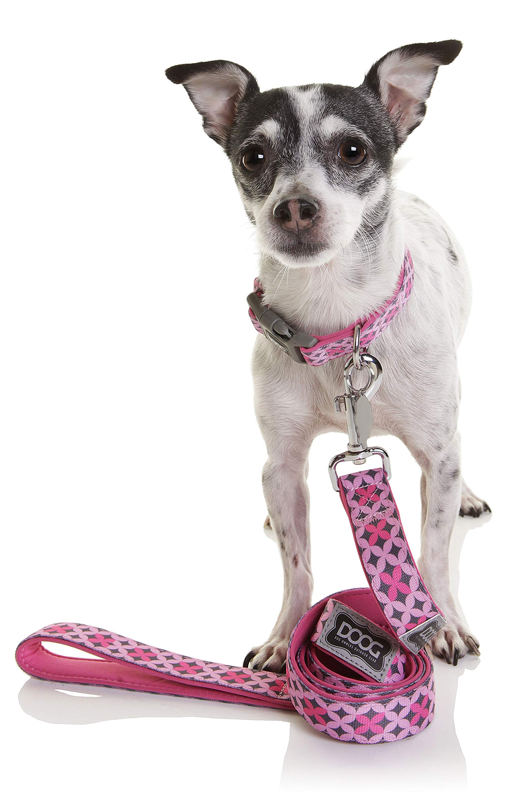 DOOG Soft Neoprene Padded Dog Collar - Adjustable for Large Dogs (16"-24"), Pink with Black Stars, Water Friendly