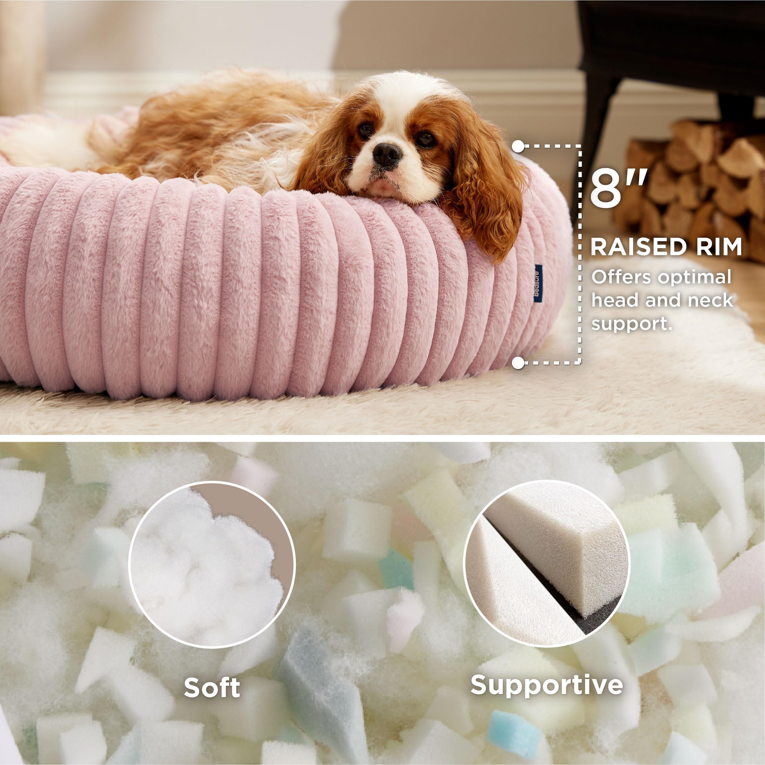 Bedsure Donut Medium Dog Bed - Washable Faux Fur With Corduroy Fleece & Anti Slip Bottom, Round Pet Bed With Removable Cover, Bl