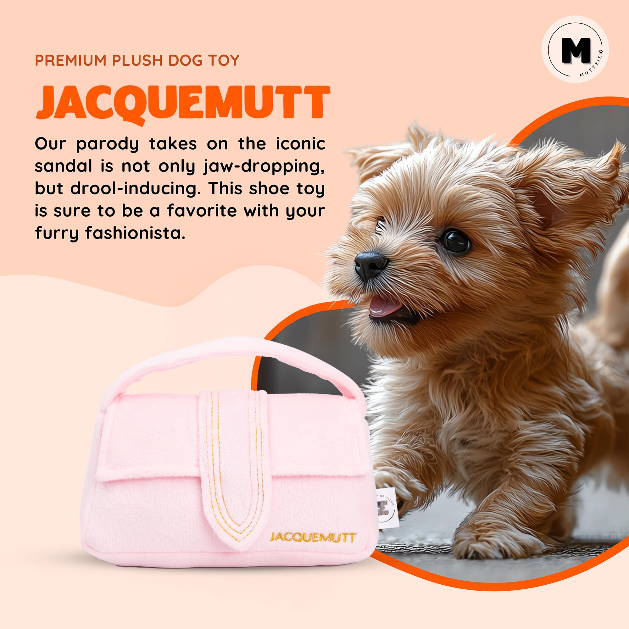 Muttzie Jacquemutt Handbag - Plush Dog Toy with Dual Squeaker for Safe Playtime