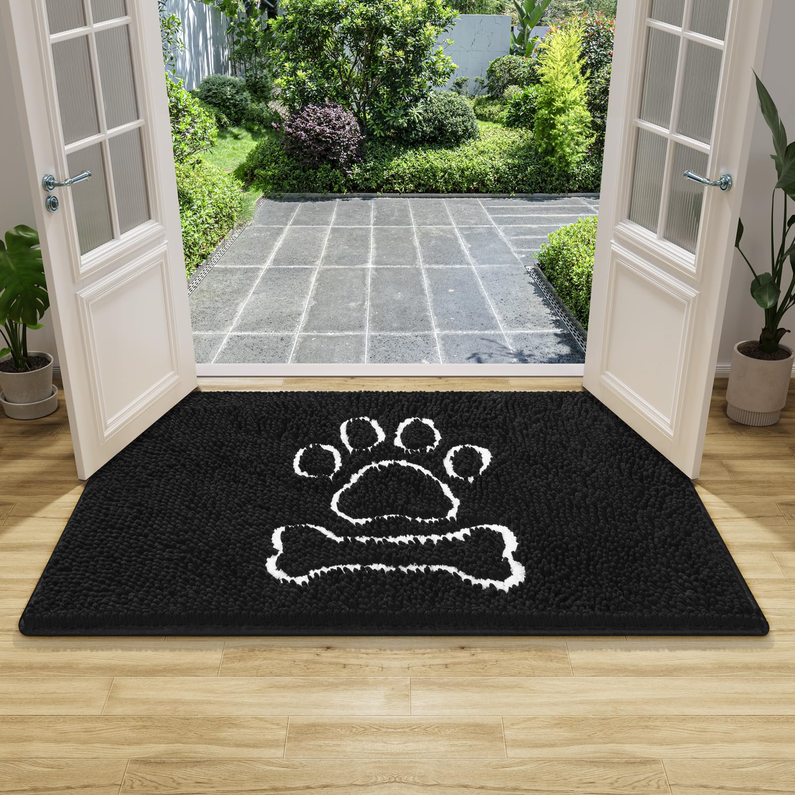 AROgAN Doormat Dog chenille Doormats Indoor Entrance Black Pet Indoor Door Mats Washable for Mud Entry Indoor Busy Area Dogs Mud