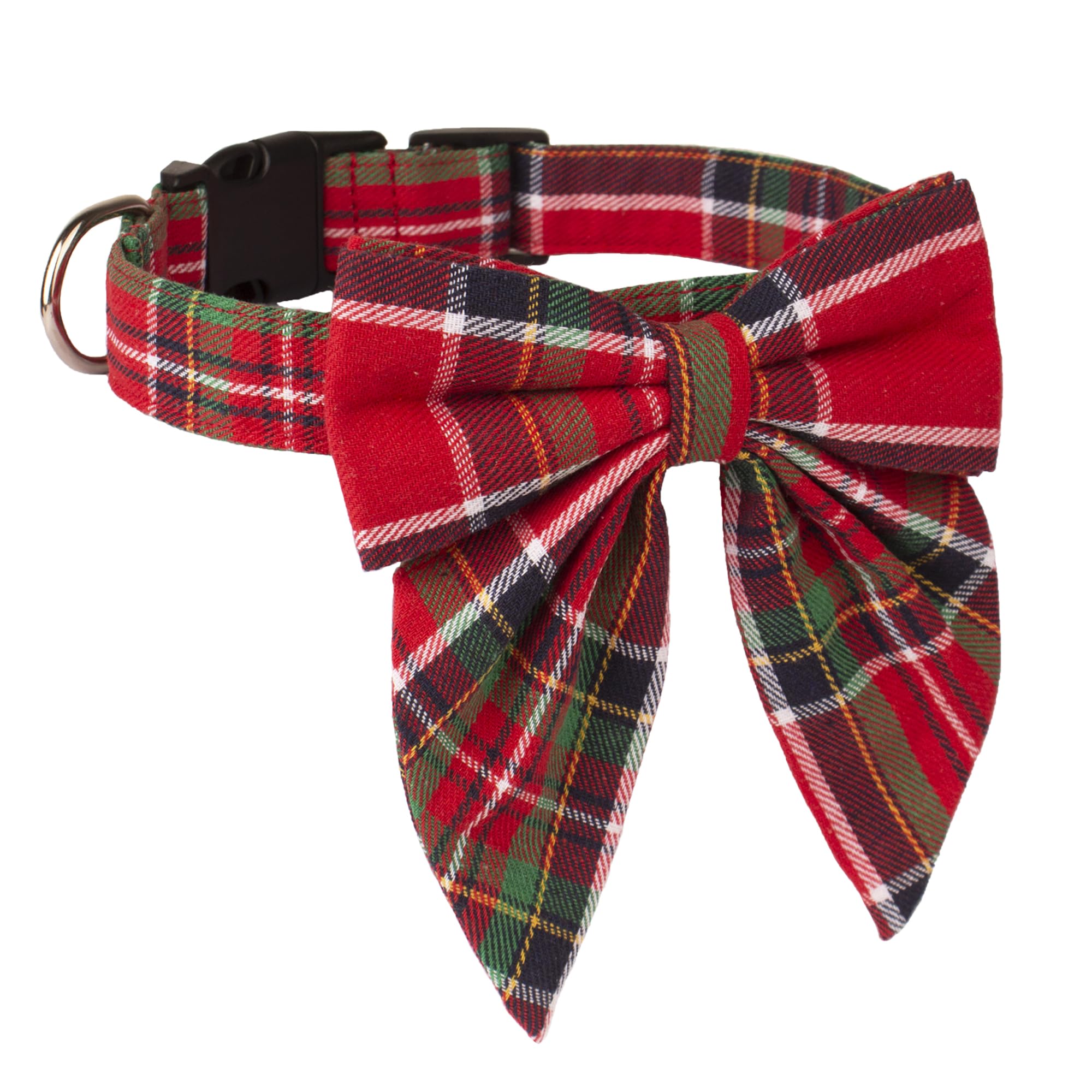 Adoggygo Christmas Dog Collar With Bow, Adjustable Cotton Red Green Plaid Bowtie Dog Christmas Collars For Small Medium Large Dogs Pets (Medium, Xmas)