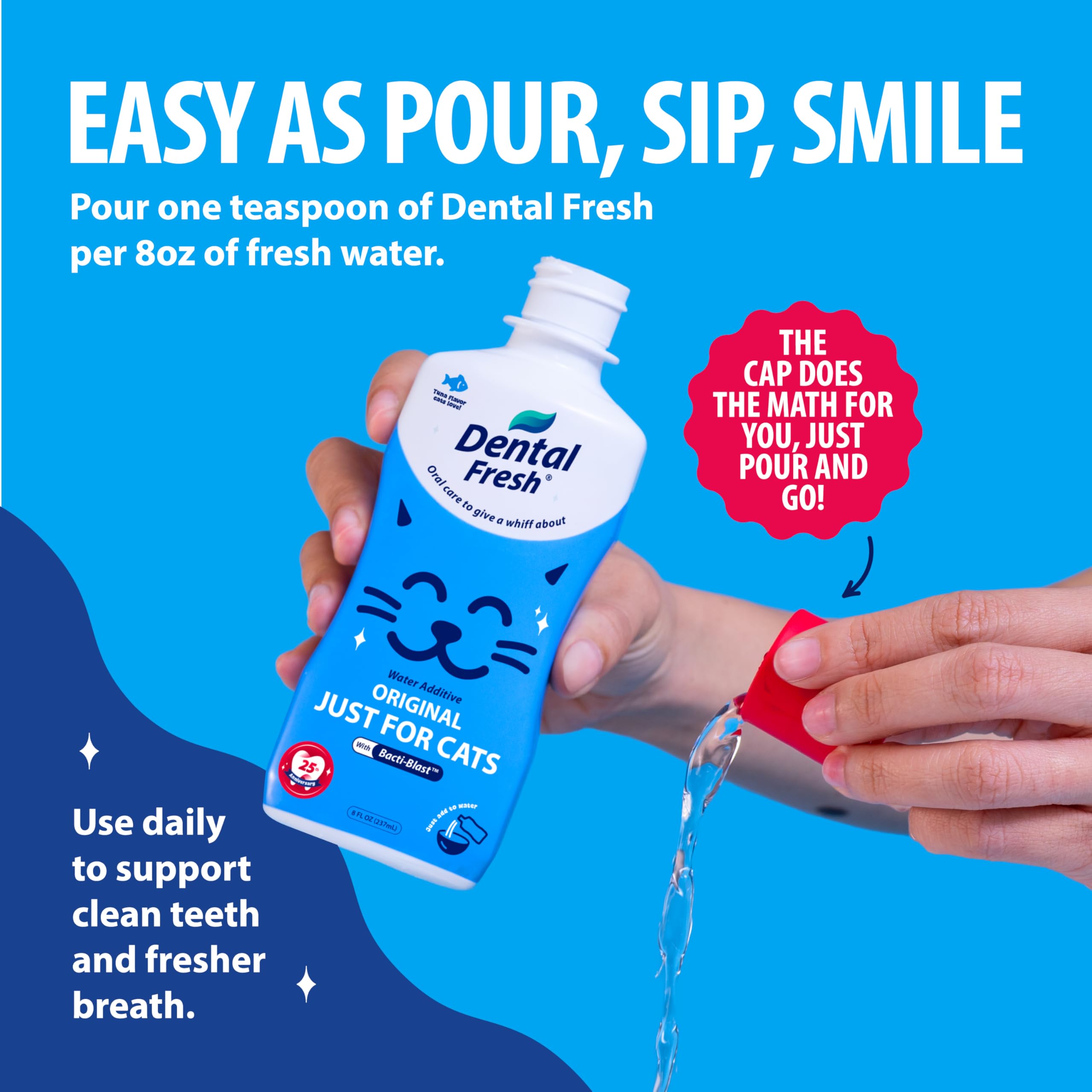 Dental Fresh Cat Water Additive, Tuna Flavor Dental Care - Easy Oral Care, Cleaner Teeth, Fresh Breath and Tartar Support for Ca