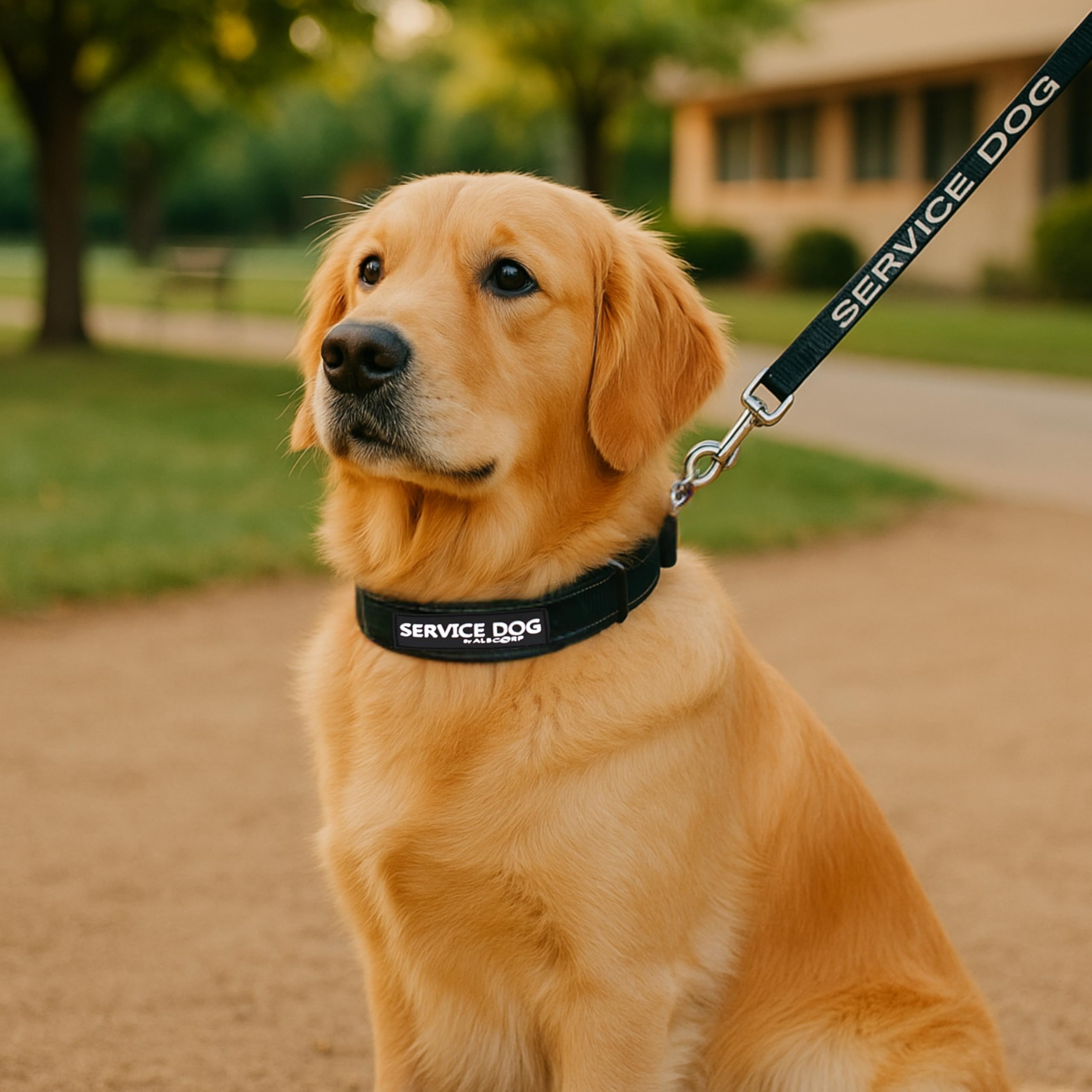 Albcorp Reflective Service Dog Collar - Sizes Xs To Xl (8.6-28.7 Inches), Service Dog Rubber Patch, Neoprene-Padded Comfort & Hi