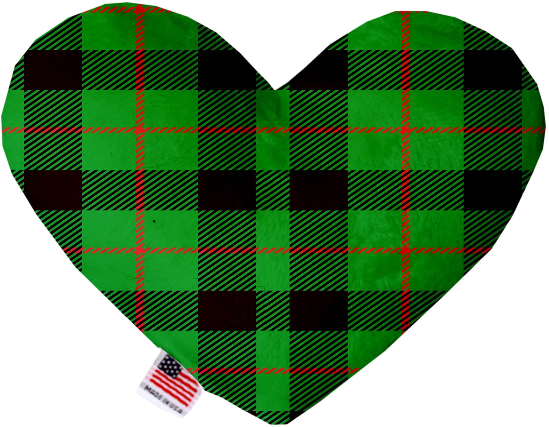 Pet and Dog Plush Heart or Bone Toy, "Christmas Patterns Group" (Available in different sizes, and 11 different pattern options!) Green Plaid 8" Plush Heart