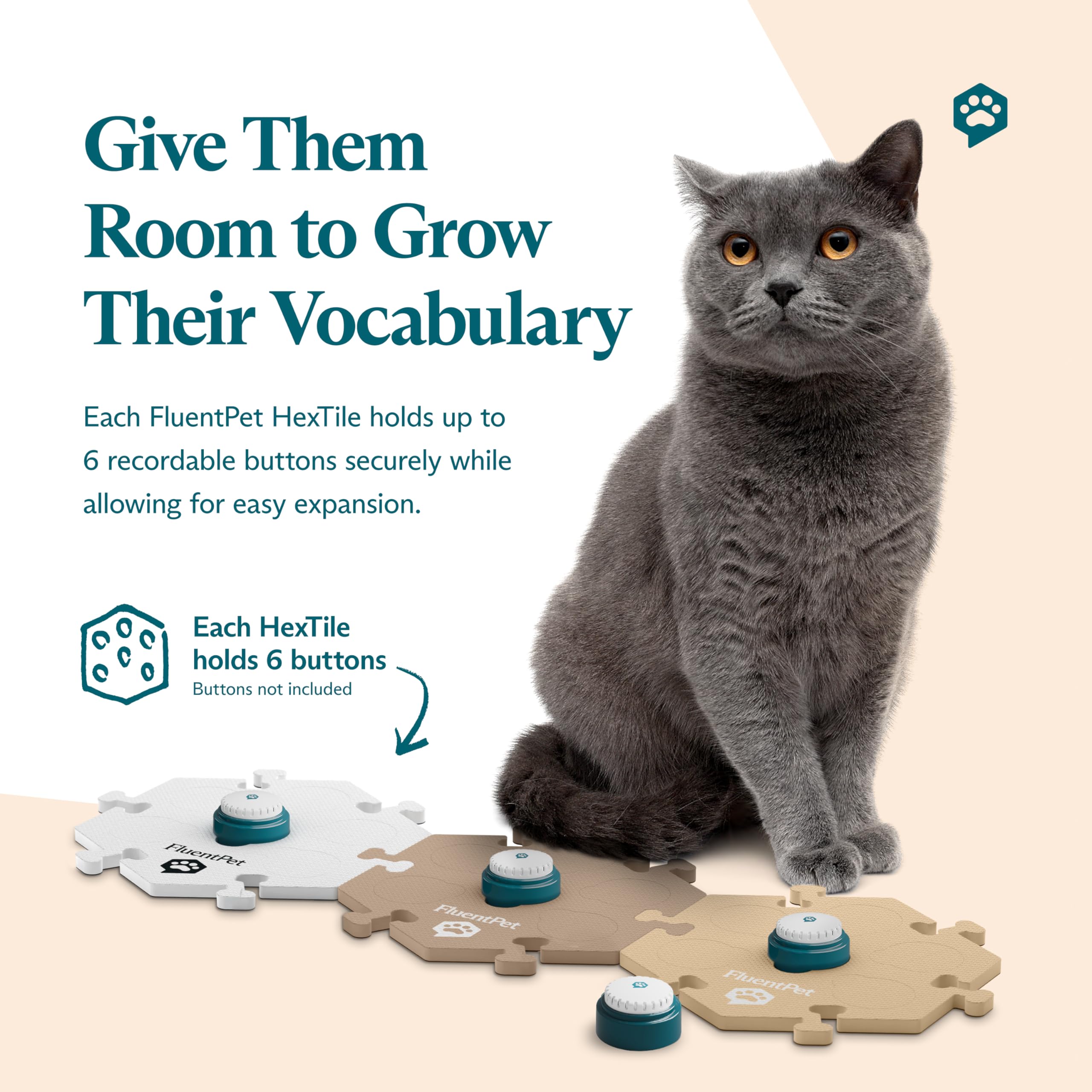 FluentPet HexTiles Learning Mats - Beiges 3-Pack | Soft, Durable, Non-Slip | Holds Up to 6 Buttons | Ideal Gift for Pet Lovers