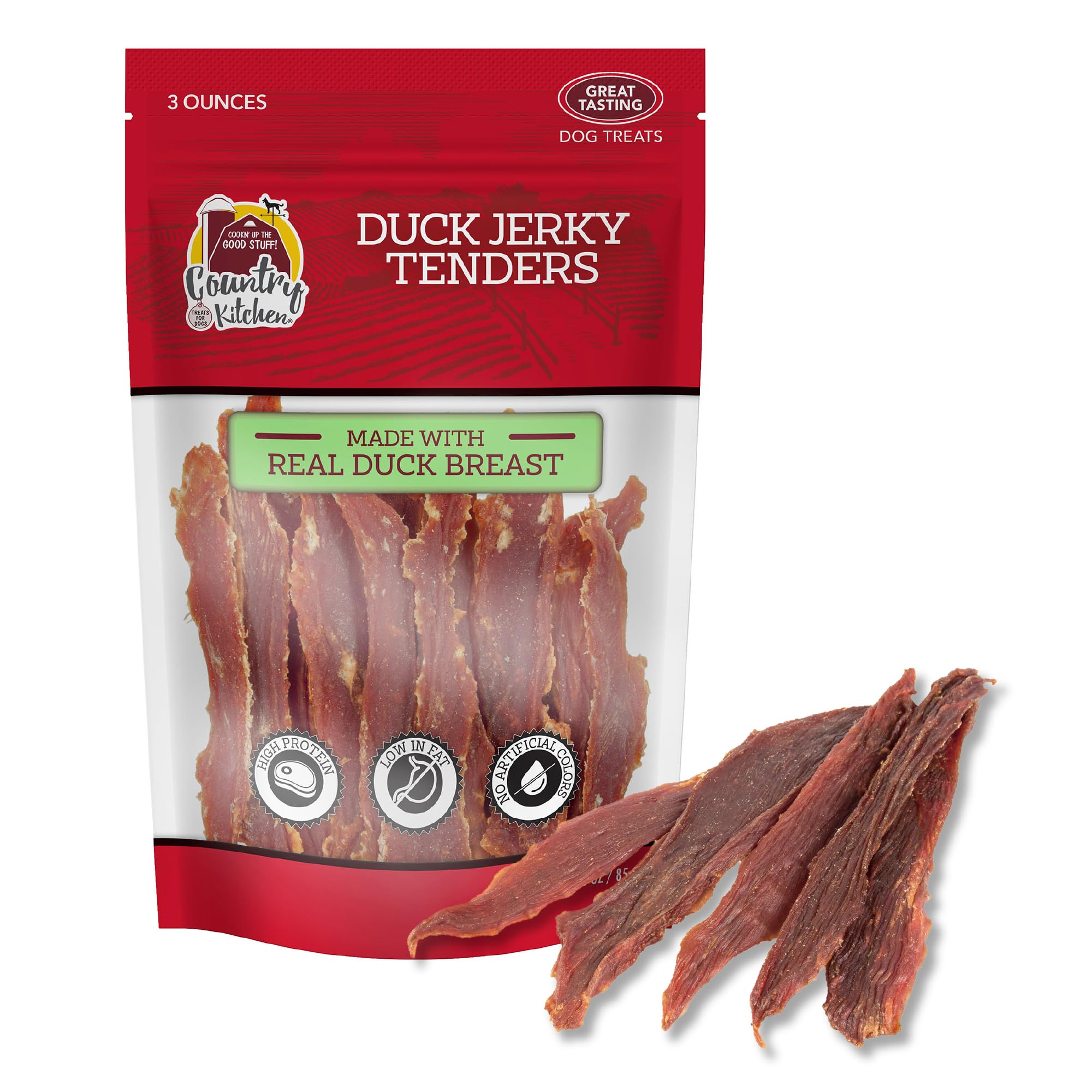 Country Kitchen Duck Jerky Tender Dog Treats, Made with Real Duck, High Protein, Low Fat, No Artificial Colors, 3 oz