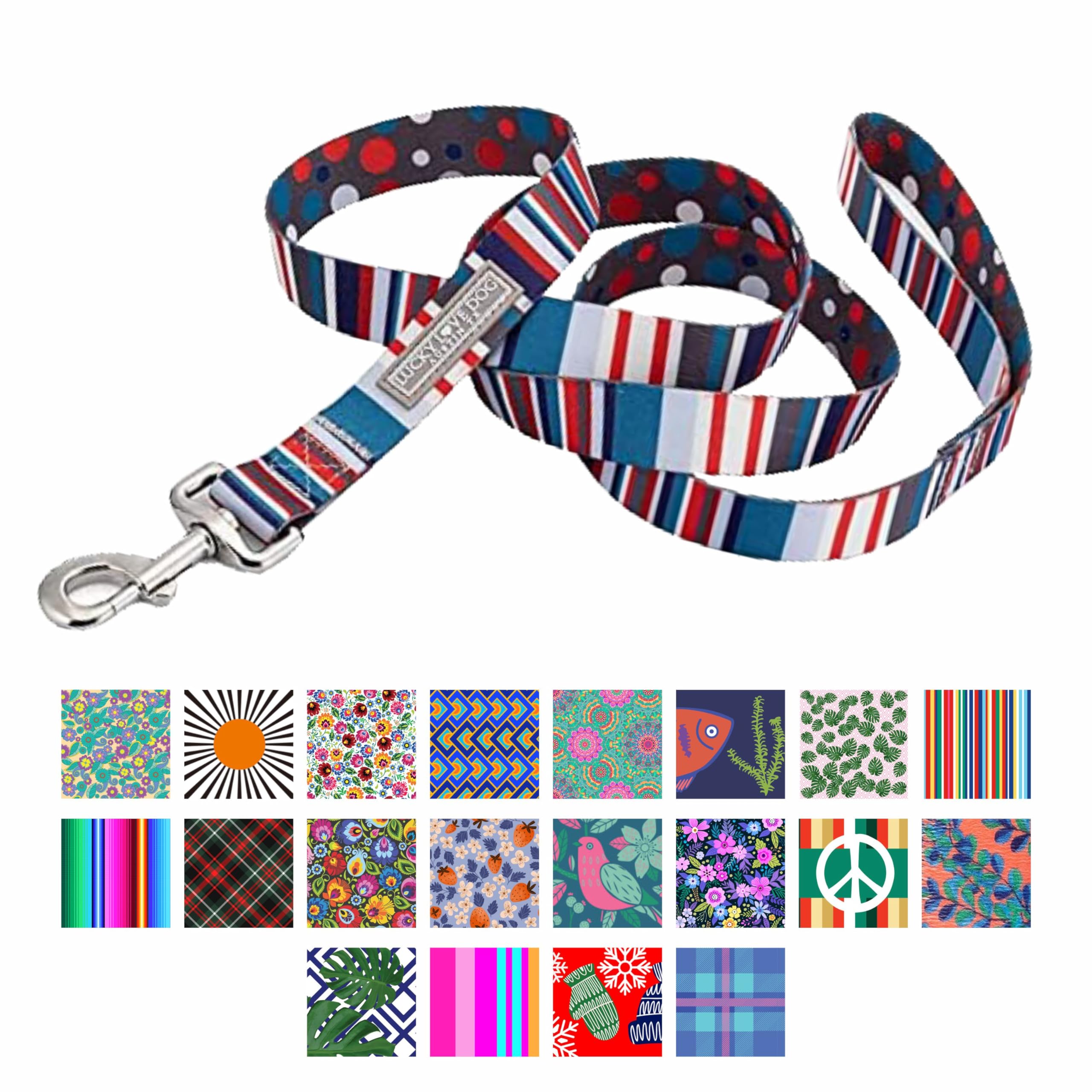 Lucky Love Nautical Polka Dot Blue Red White Striped Dog Leash - Durable & Long Lasting - Small, Linus Leash