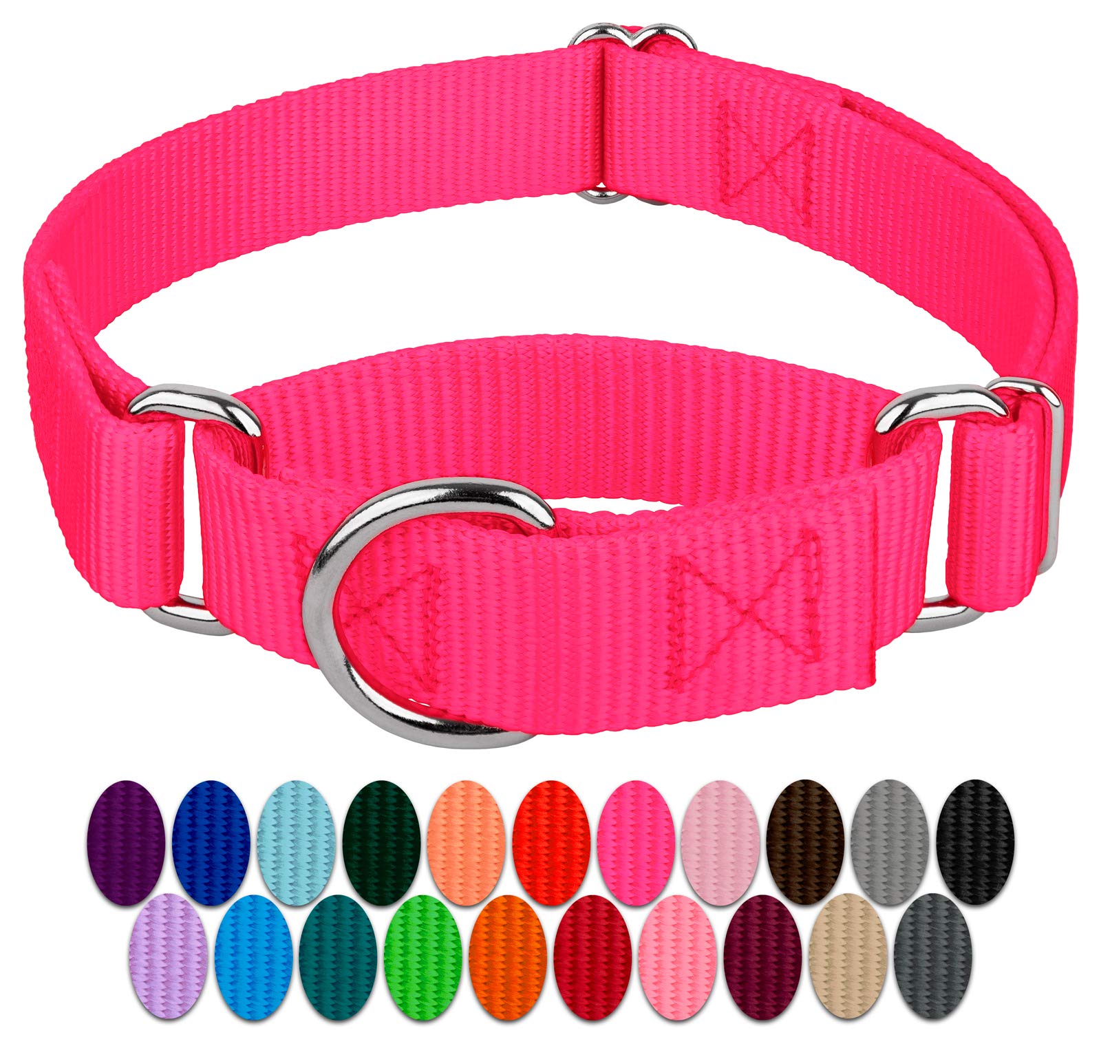 Country Brook Petz - Hot Pink Martingale Heavy Duty Nylon Dog Collar - 21 Vibrant Color Options (3/8 Inch Width, Micro)
