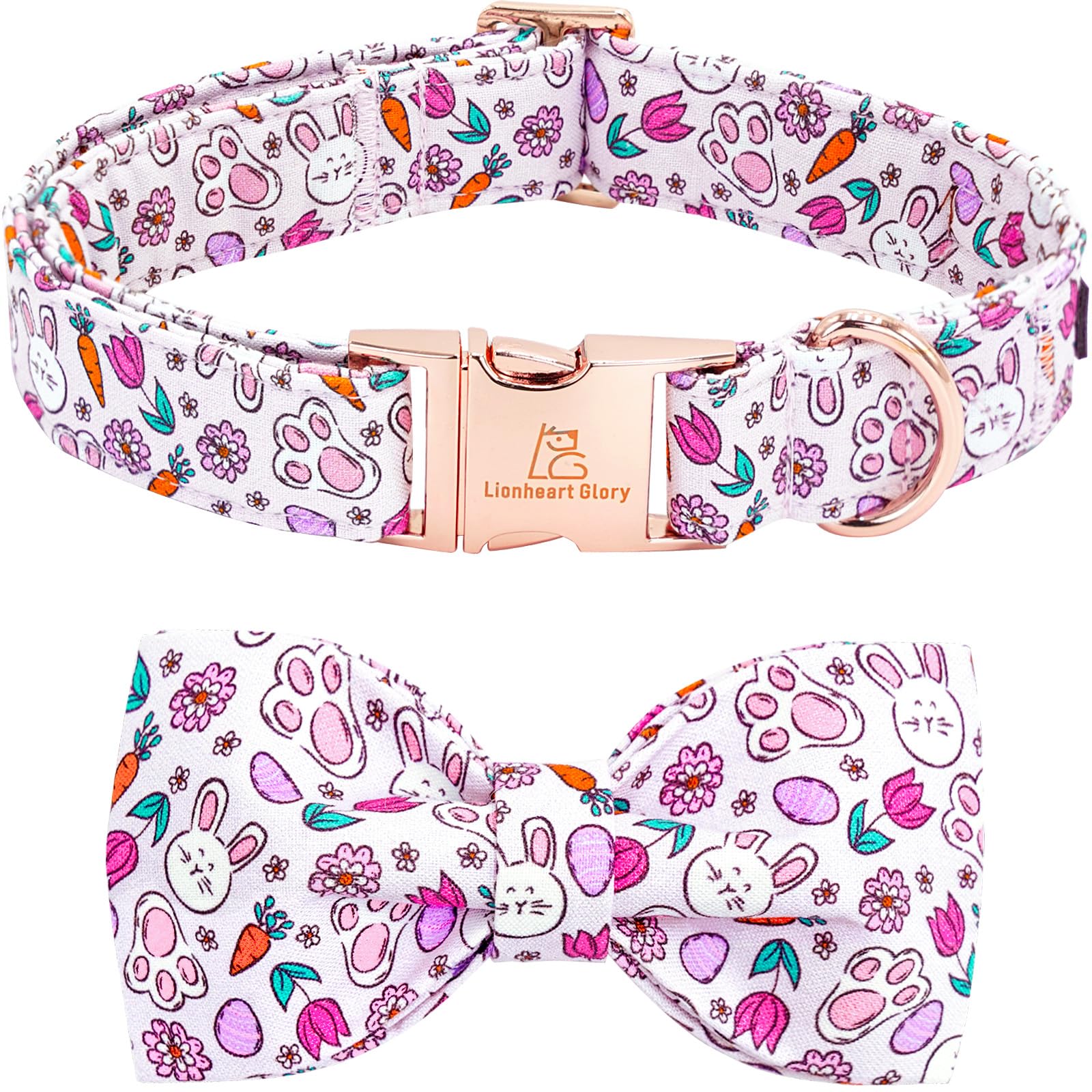 Lionheart Glory Dog Bow Collar Easter Day Dog Collar For X-Small Dogs,Easter Rabbits Eggs Colorful Dog Collars With Bowtie Sprin