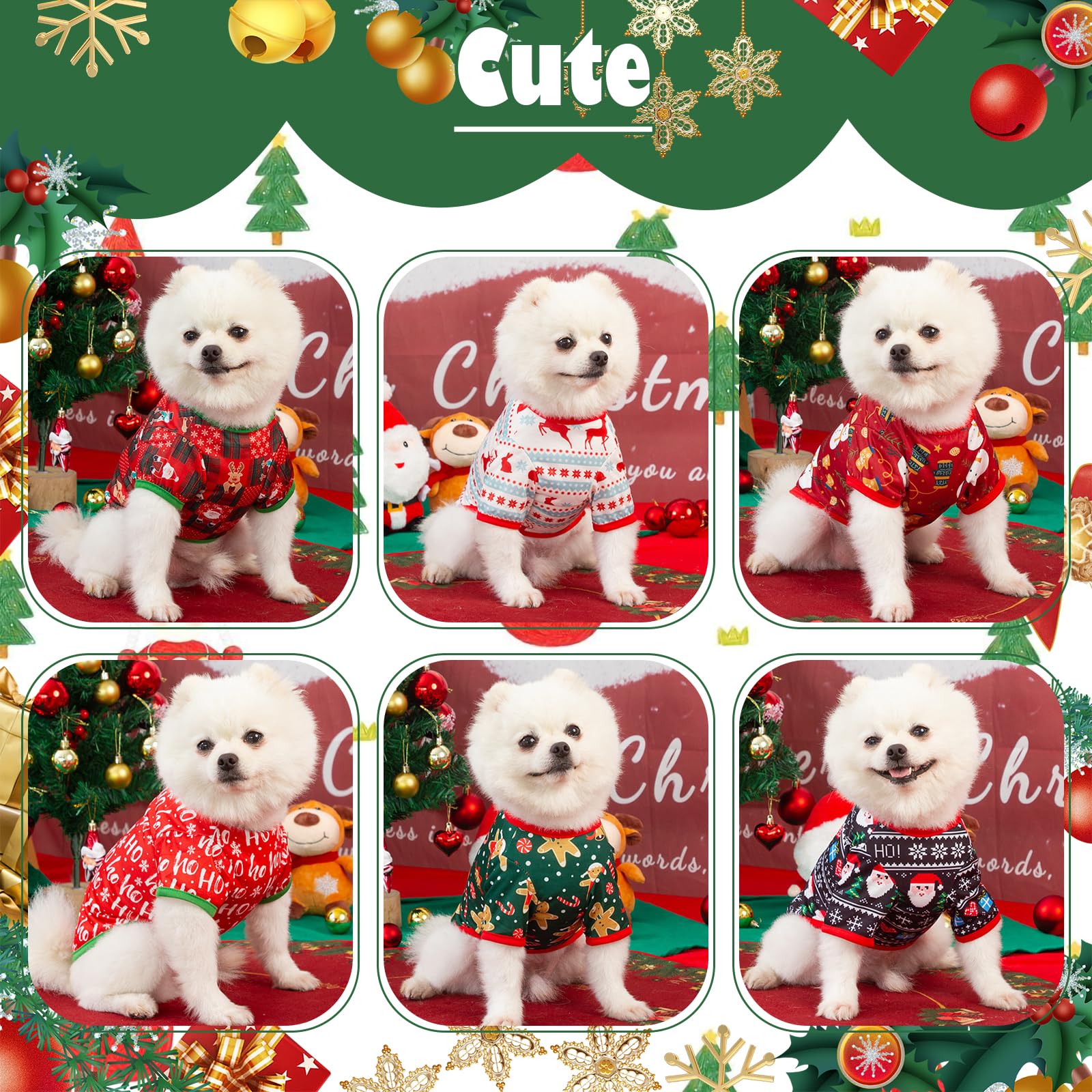 Katolk 6 Pieces Christmas Dog Clothes For Small Dogs, Soft And Breathable Pet Shirt, Winter Puppy Kitten Vest Printed Dog Shirts