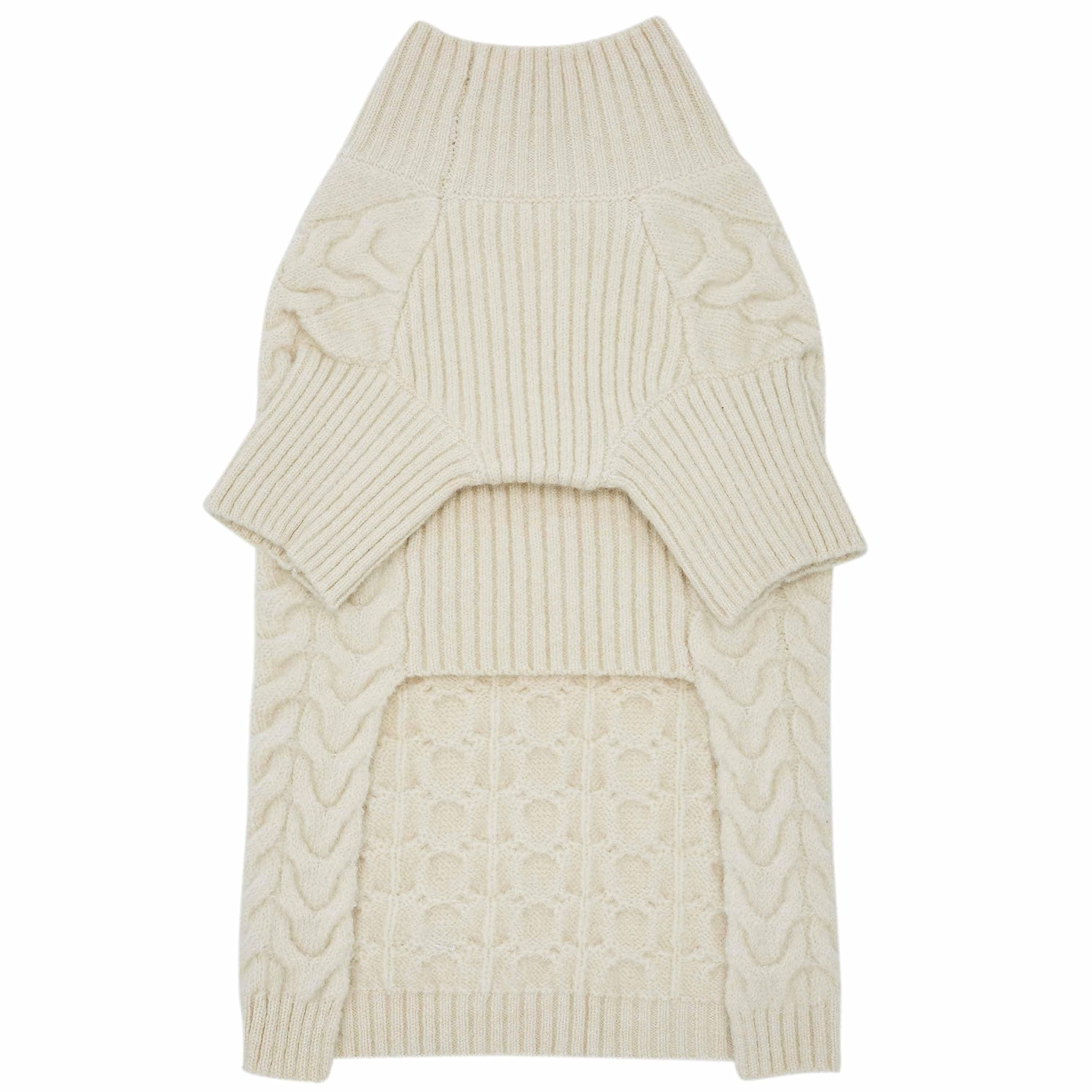 Blueberry Pet Classic Fuzzy Textured Knit Pullover Turtle-Neck Dog Sweater In Ivory, Back Length 14'', Pack Of 1 Clothes For Dog
