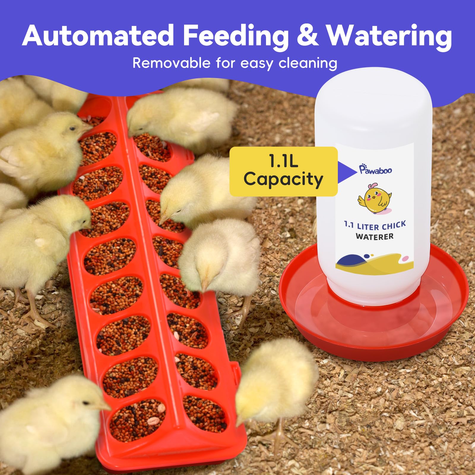 Pawaboo 5-in-1 Chicken Brooder Box for Chick Starter Kit, Includes Pet Cage Tent, Chicks Perch, Chicks Feeder, 1.1L Chick Watere