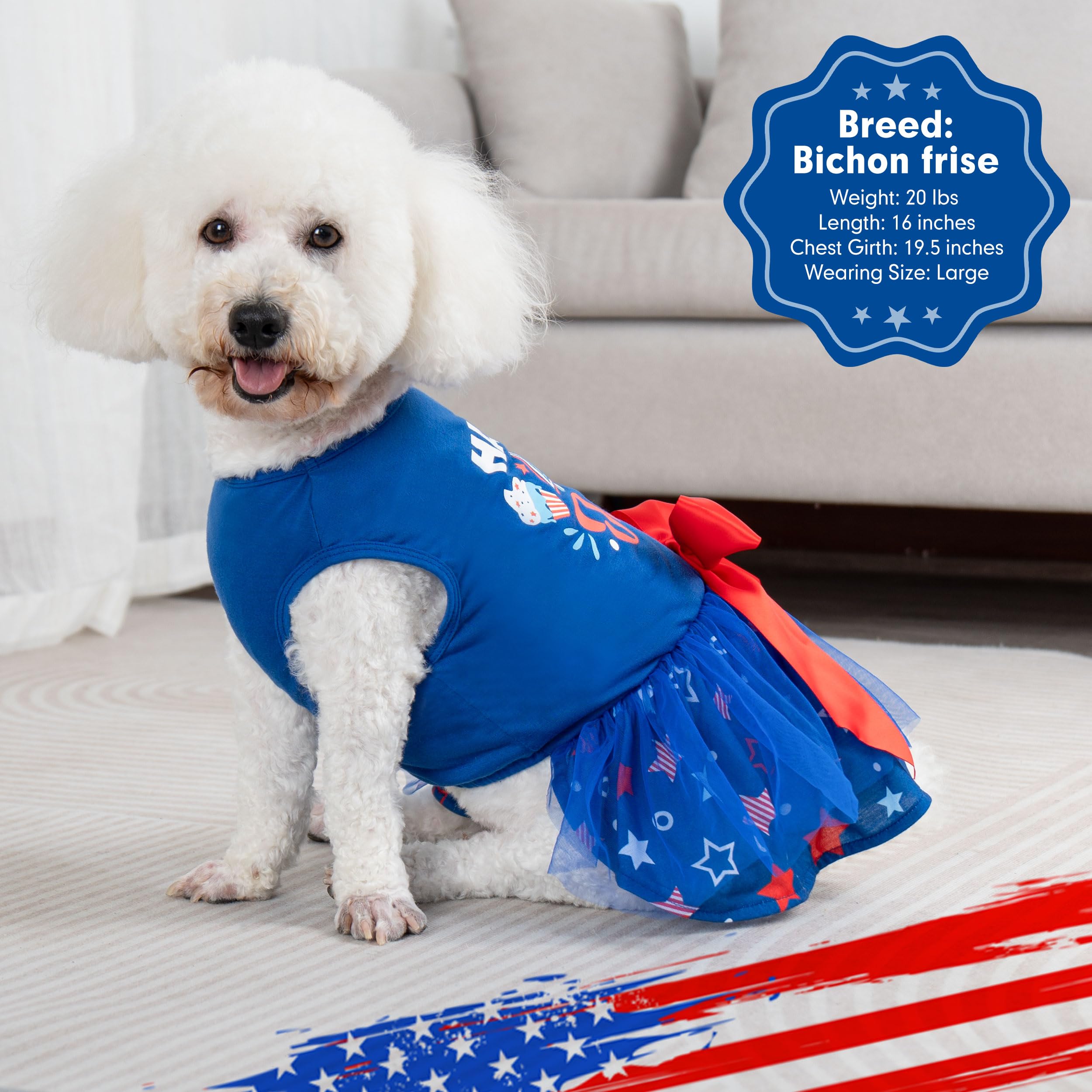 Cyeollo Dog Dress For 4Th Of July Independence Day Dog Dresses Tulle Skirts For Small Dogs Clothes Holiday Pet Outfits With Bowt