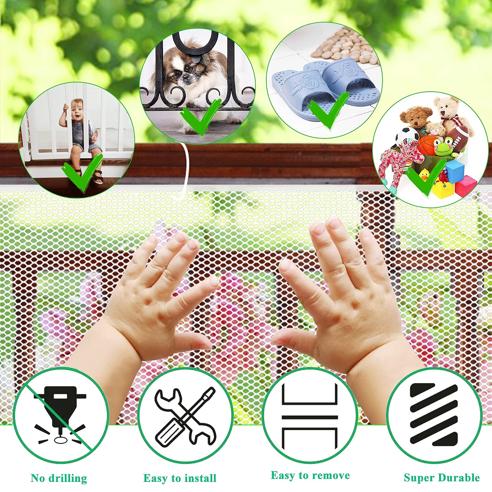 Aixingyun Child Safety Net - Durable White Banister Guard for Stairs, Cribs & Balconies, Easy Install, 10ft Lx3ft H, Baby & Pet Proofing