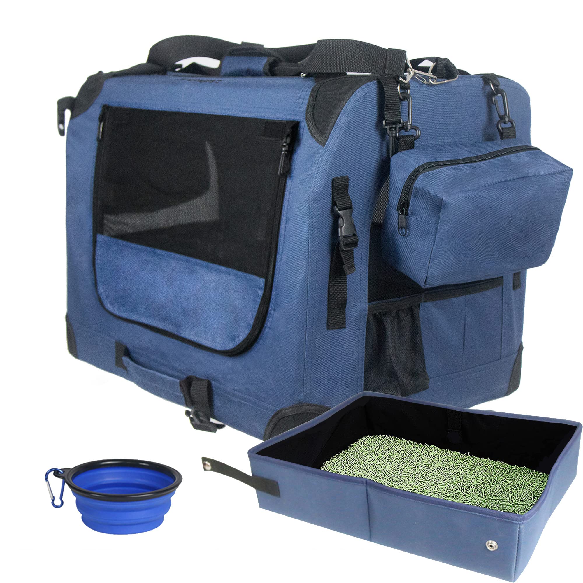 Prutapet Large Cat Carrier 24'X16.5'X16.5' Soft-Sided Portable Pet Crate For Car Traveling With Collapsible Litter Box And Bowl
