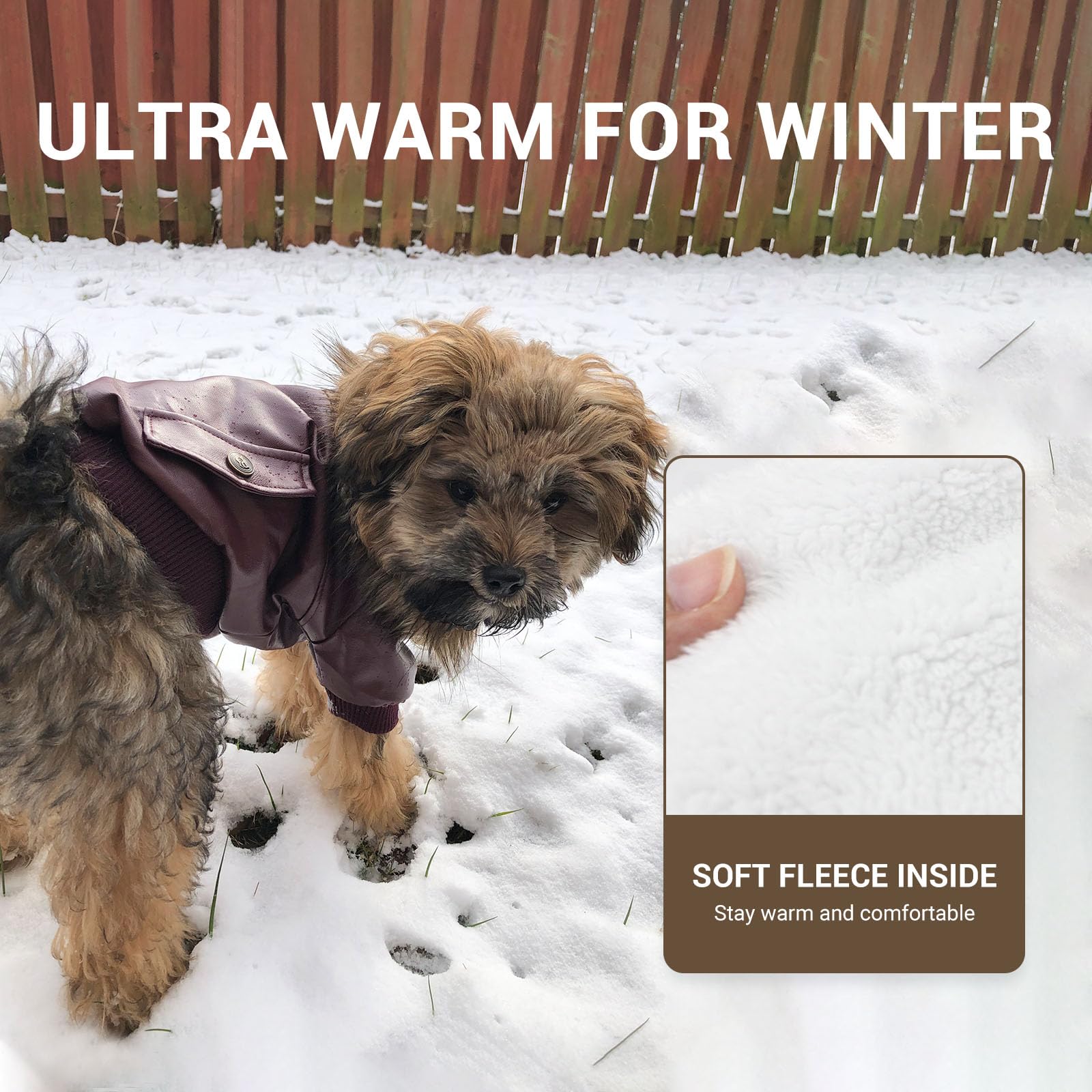 Lesypet Warm Dog Jacket Winter Dog Coats Windproof Waterproof Fleece Lined Dog Leather Jackets For Small Dogs Puppy, Red Medium