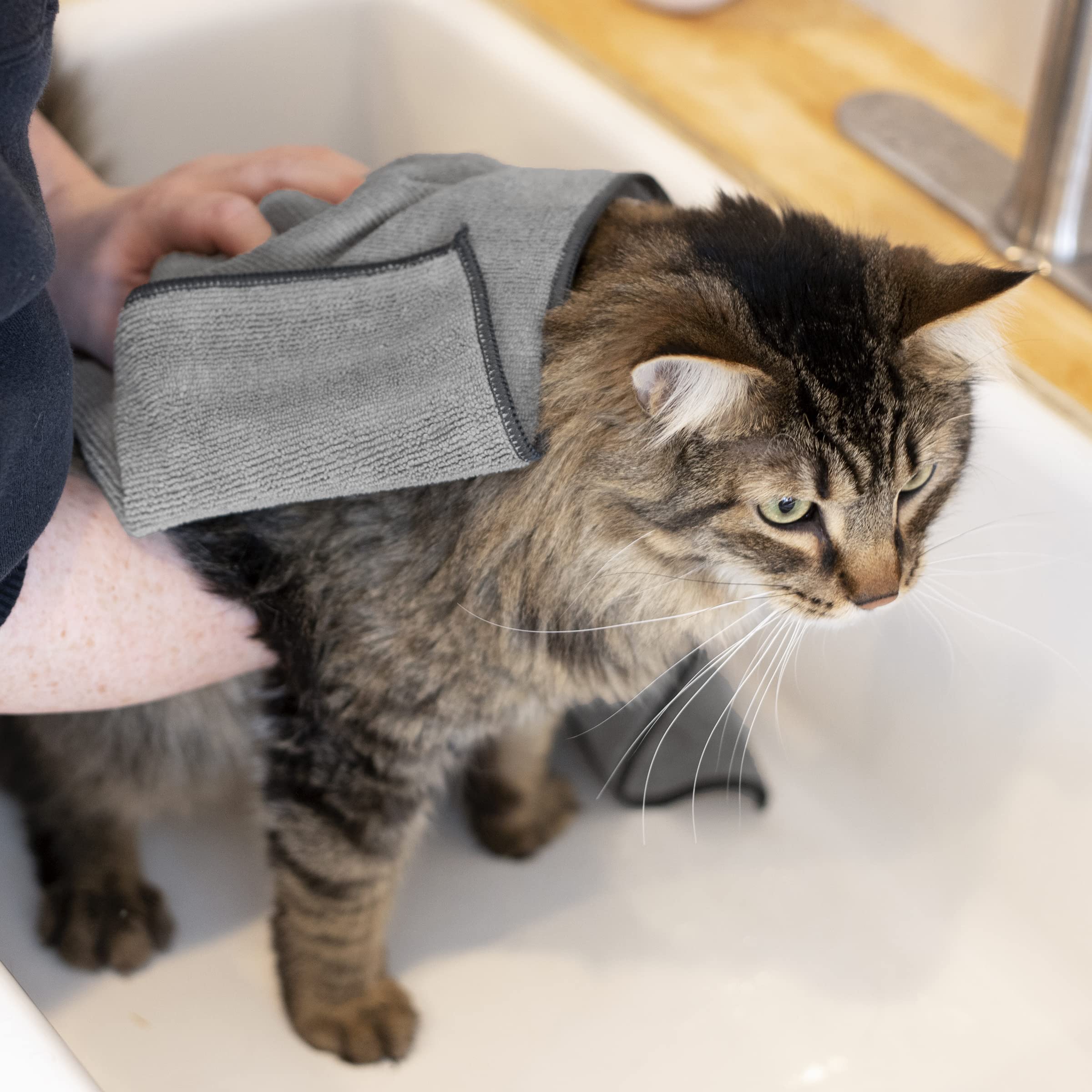 Ritz Premium Embroidered Microfiber Pet Towel (3-Pack), 18' X 28', Highly Absorbent, Fast-Drying, Long-Lasting, Super Soft 80% Polyester And 20% Polyamide Pet Cloth, Grey