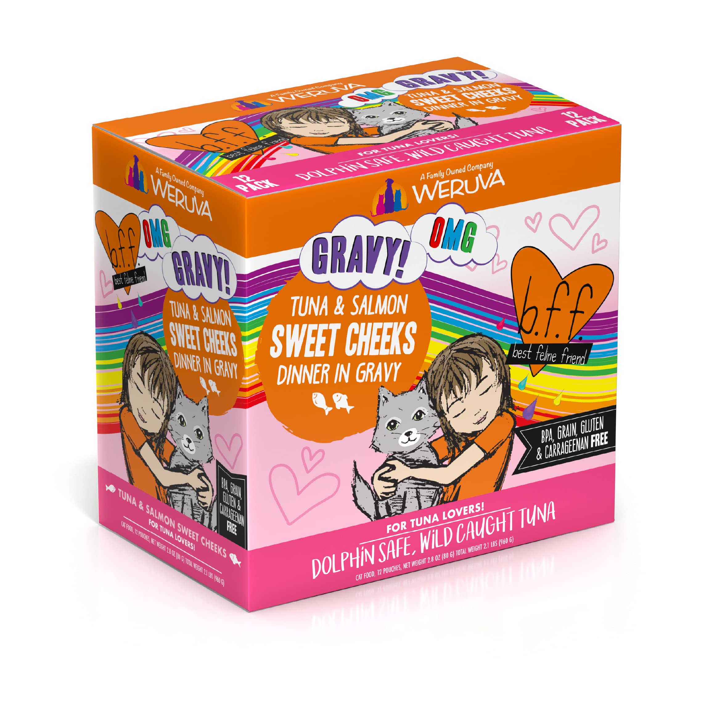 Weruva B.F.F. OMG - Best Feline Friend Oh My Gravy!, Tuna & Salmon Sweet Cheeks with Tuna & Salmon in Gravy Cat Food, 3oz Pouch